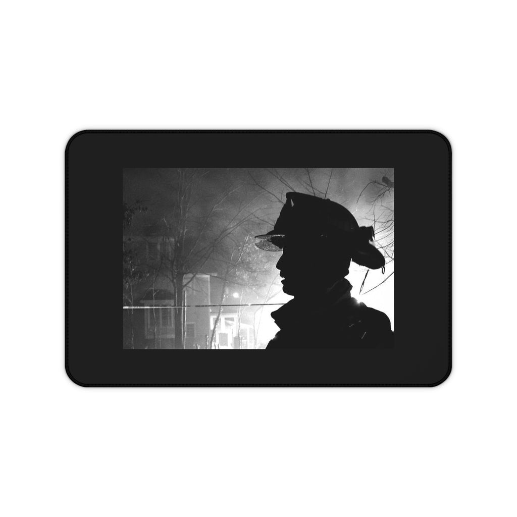 Firefighter Silhouette Desk Mat – Black & White Emergency Hero Mouse Pad