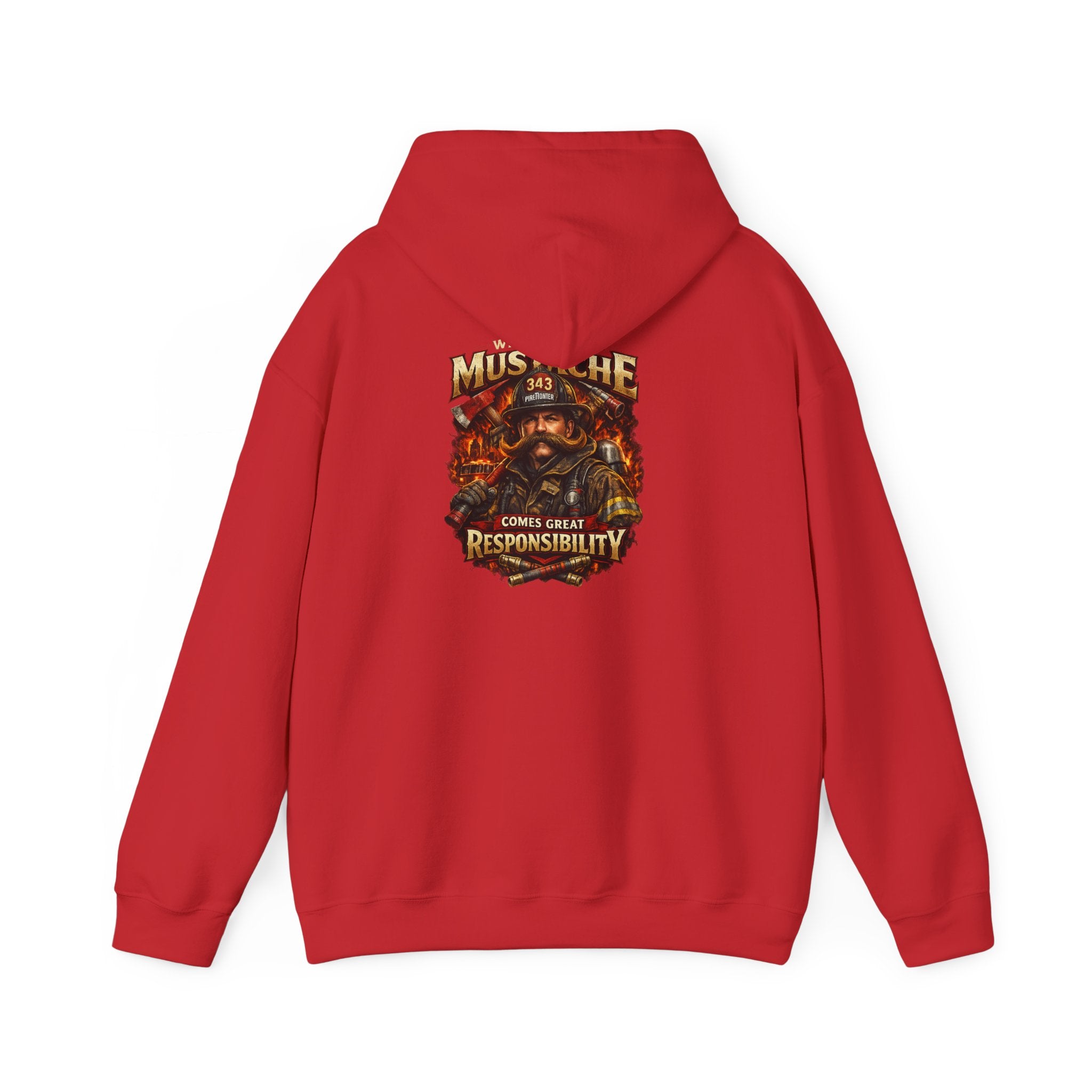 Hoodie - 'Mustache and Responsibility' Vintage Biker Fire Graphic Hooded Sweatshirt