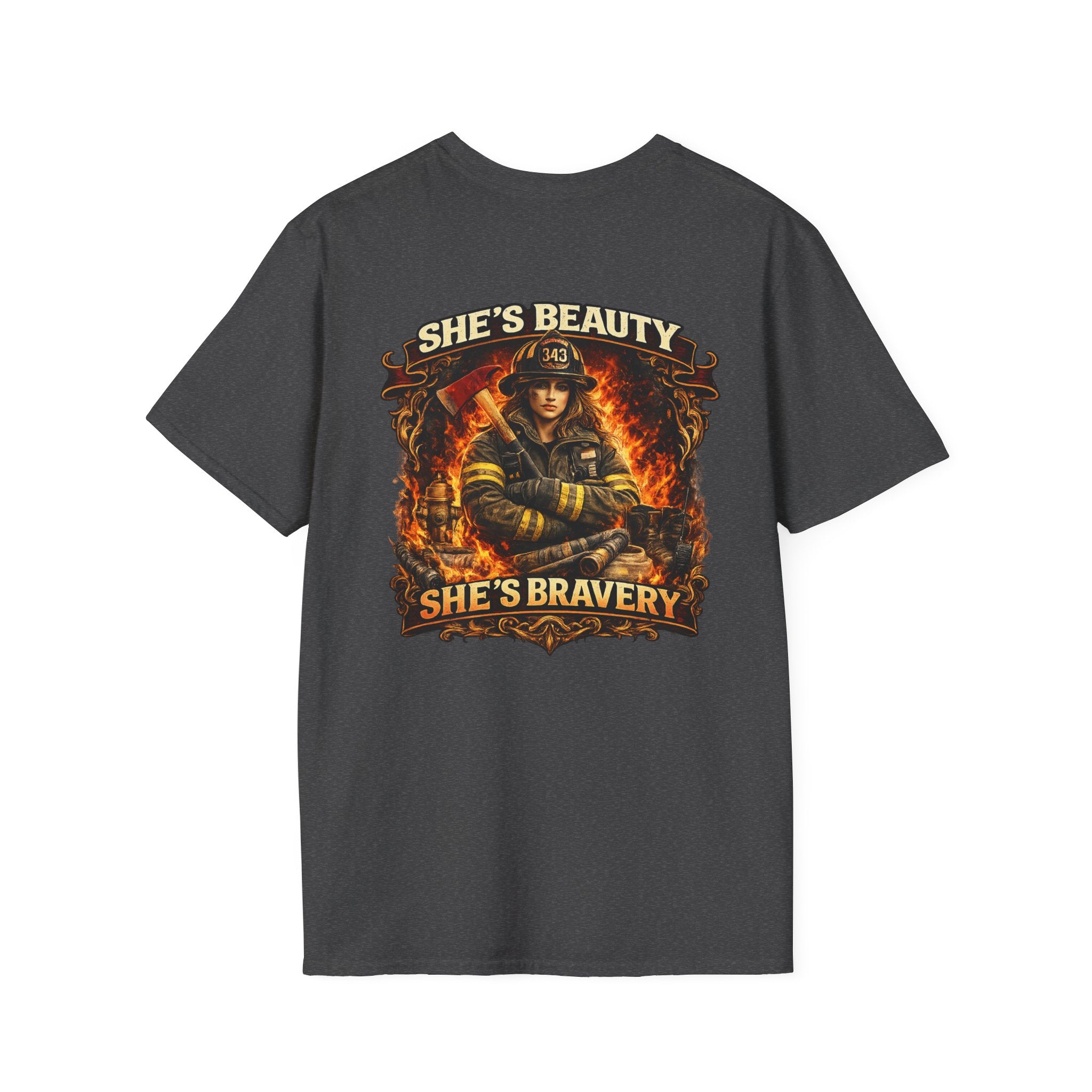 Firefighter T-Shirt – "She's Beauty, She's Bravery" Graphic Tee