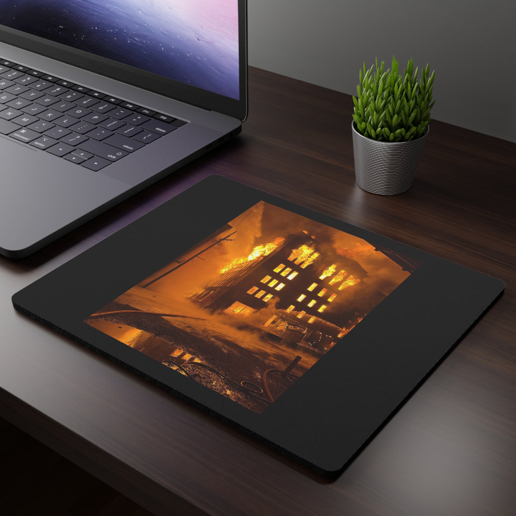 Burning Building Photo Mouse Pad — Dramatic Fire Scene Desk Mat