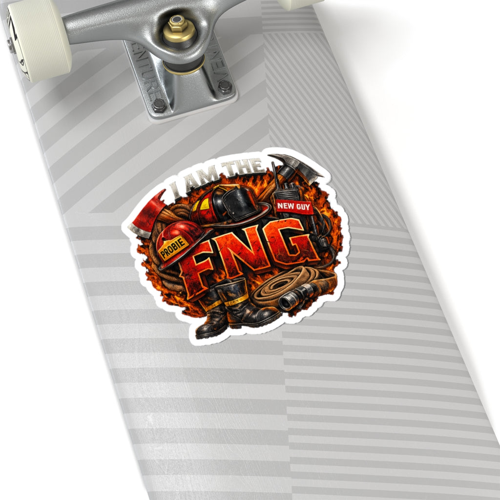 Firefighter 'I Am The FNG' Kiss-Cut Sticker — Helmet, Hose & Axe Design