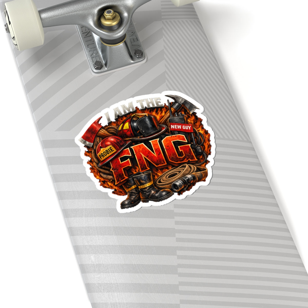 Firefighter 'I Am The FNG' Kiss-Cut Sticker — Helmet, Hose & Axe Design