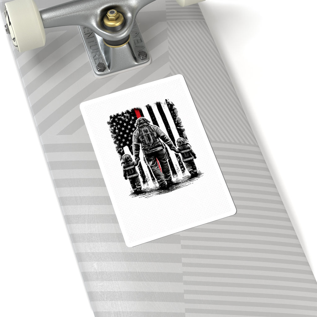 First Responder Father & Kids Sticker — Thin Red Line Flag Kiss-Cut Sticker