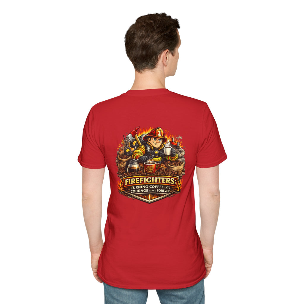 Firefighter Coffee T-Shirt — "Turning Coffee Into Courage" Graphic Tee