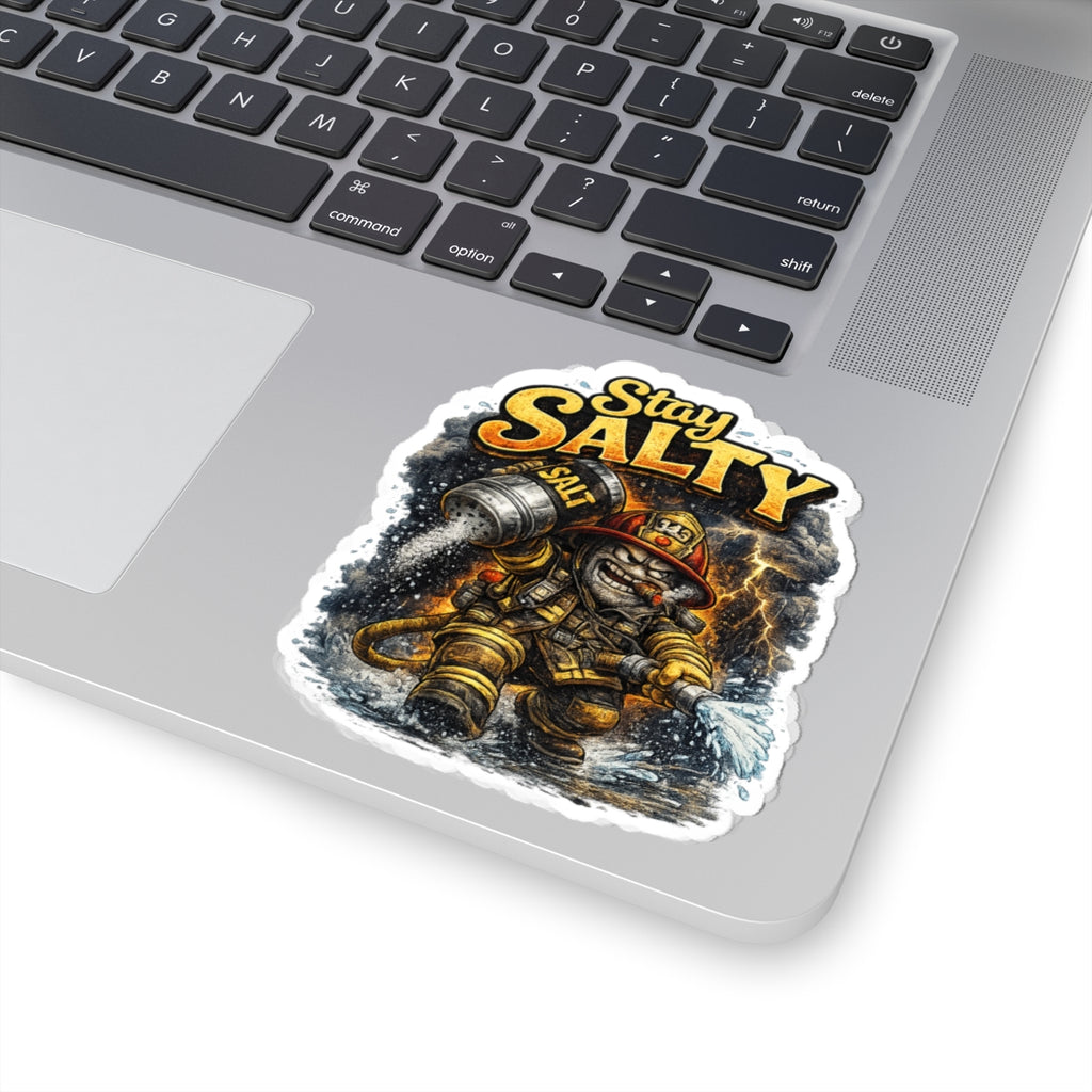 Stay Salty Firefighter Sticker — Funny Firefighter Helmet Design (Kiss-Cut)