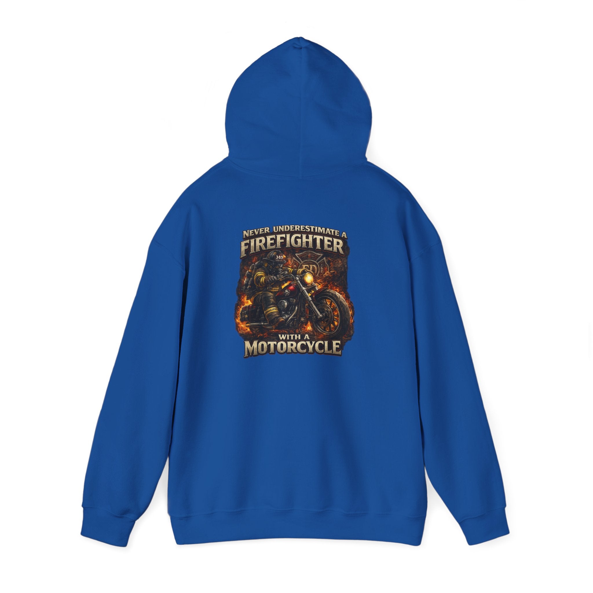 Firefighter Motorcycle Hoodie - "Never Underestimate a Firefighter with a Motorcycle" Graphic Pullover