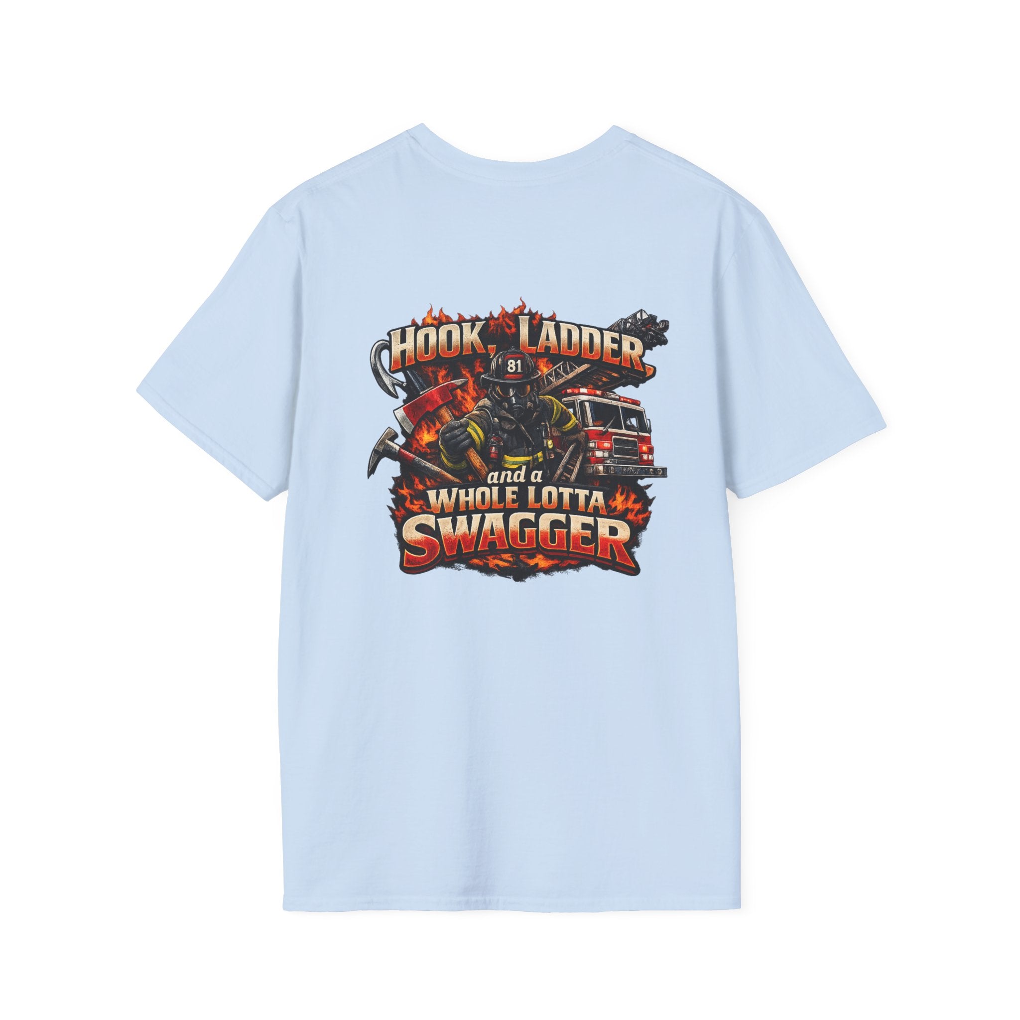 Firefighter T-Shirt — "Hook, Ladder and a Whole Lotta Swagger" Graphic Tee