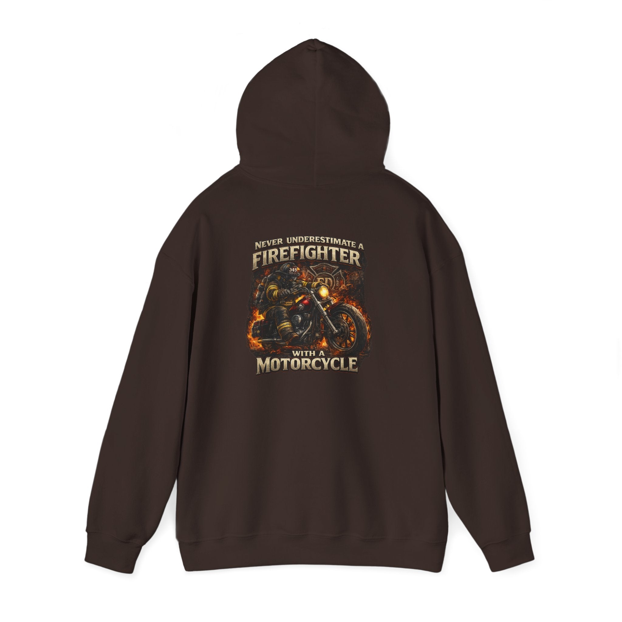 Firefighter Motorcycle Hoodie - "Never Underestimate a Firefighter with a Motorcycle" Graphic Pullover