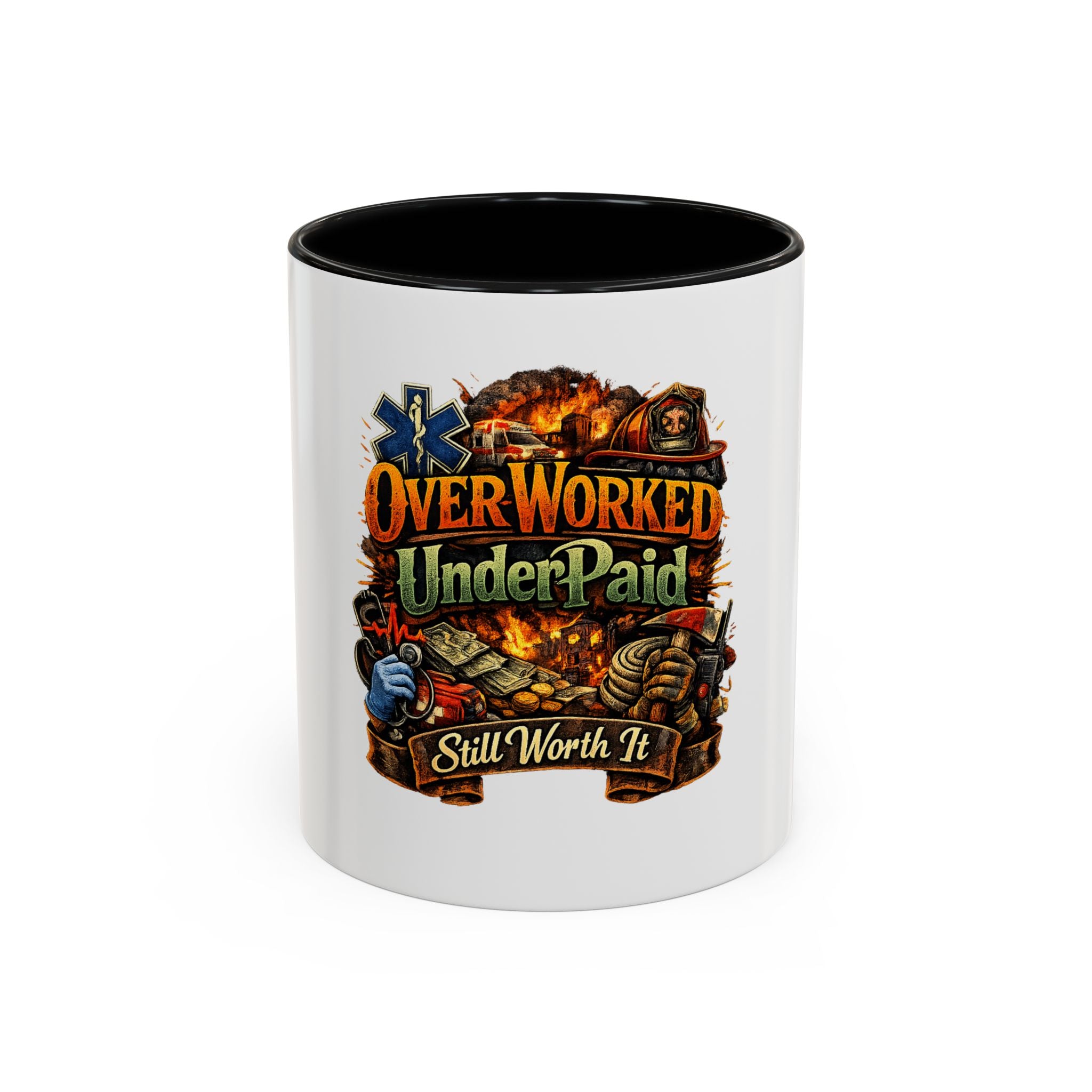 Overworked Underpaid Coffee Mug – "Still Worth It" Rustic Gift for Workers