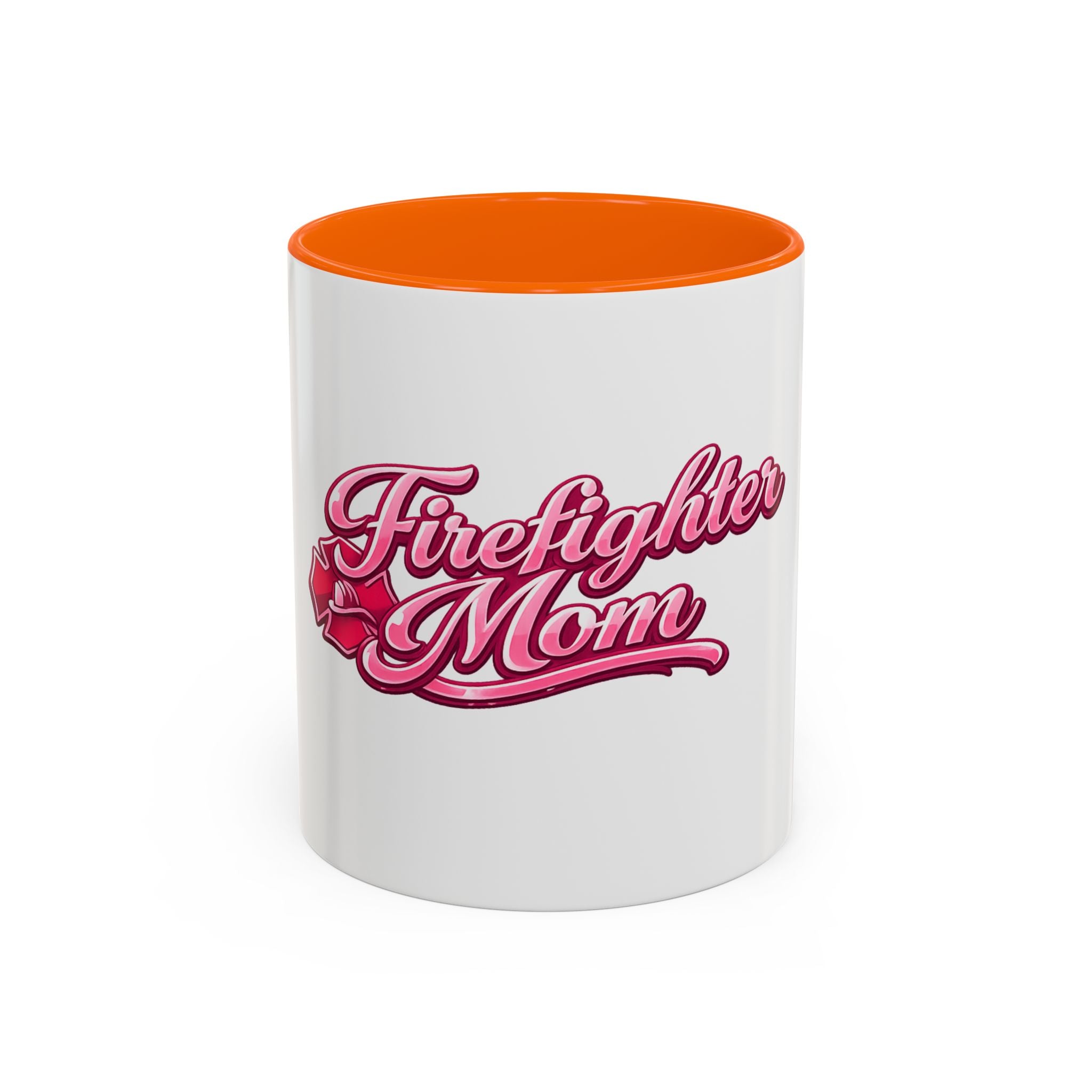 Firefighter Mom Accent Coffee Mug — Pink Script Tribute (11/15 oz)