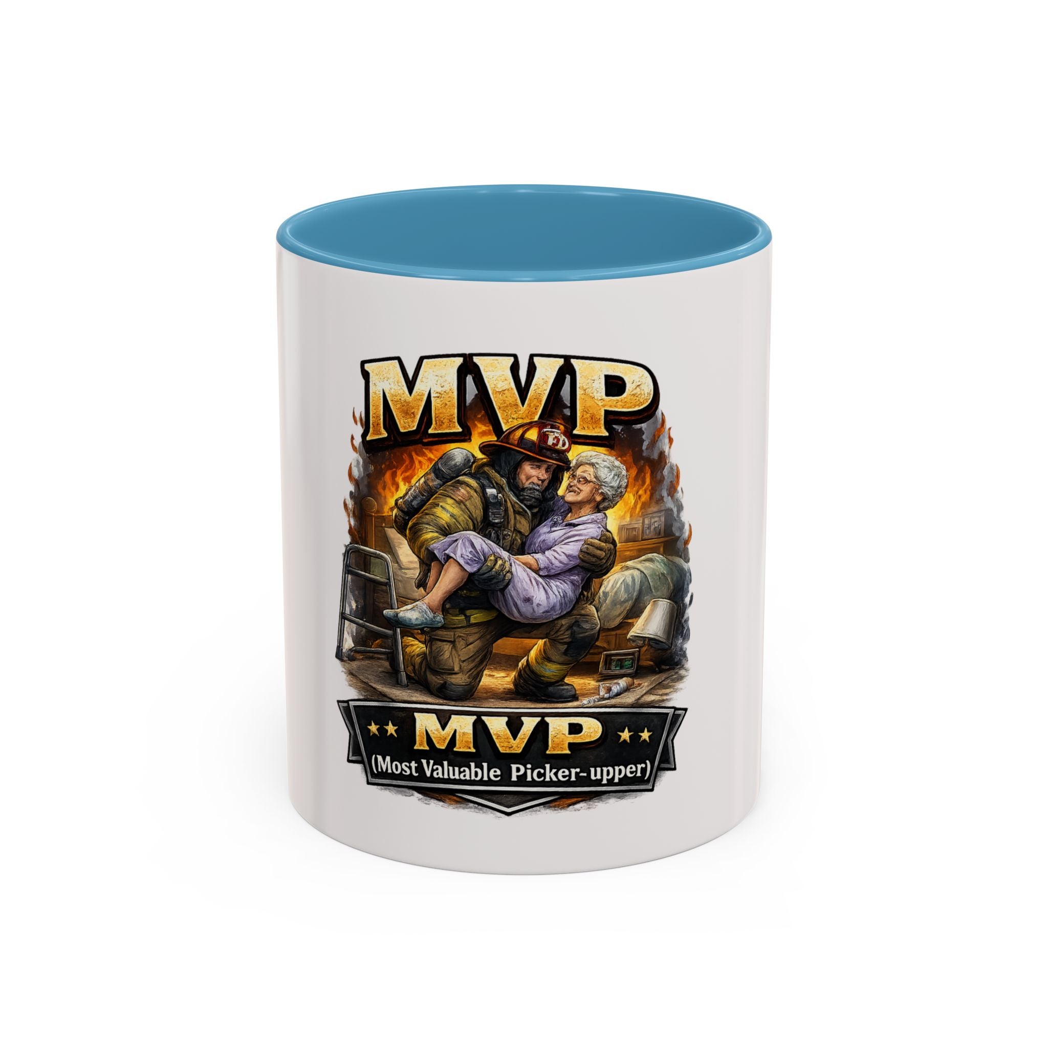 Firefighter Coffee Cup "MVP Most Valuable Picker-upper" Accent Coffee Mug (11, 15oz)