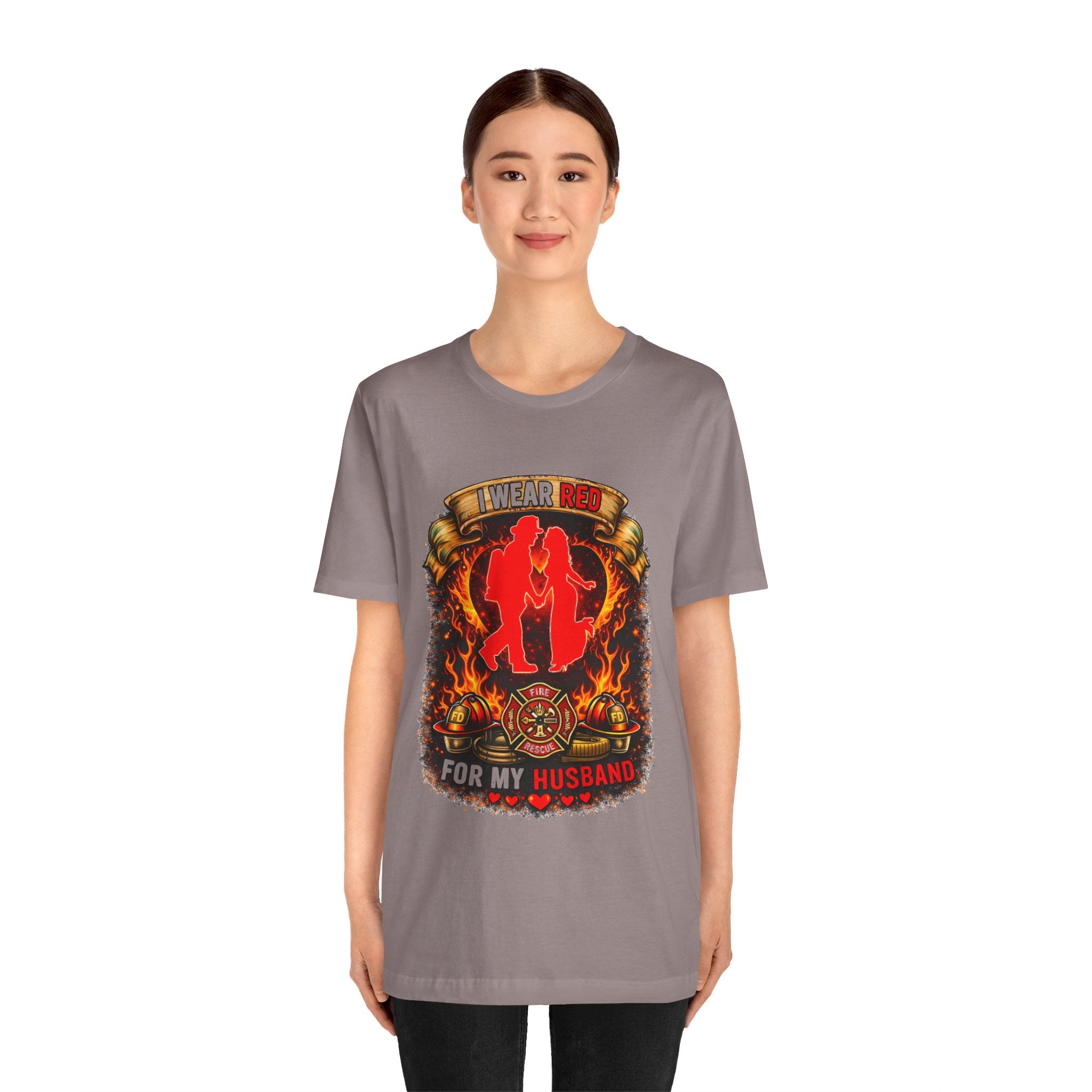 T-Shirt - I Wear Red For My Husband Firefighter Tribute Graphic Tee