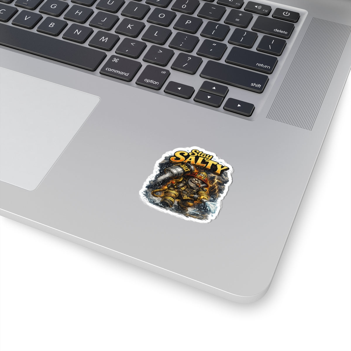 Stay Salty Firefighter Sticker — Funny Firefighter Helmet Design (Kiss-Cut)