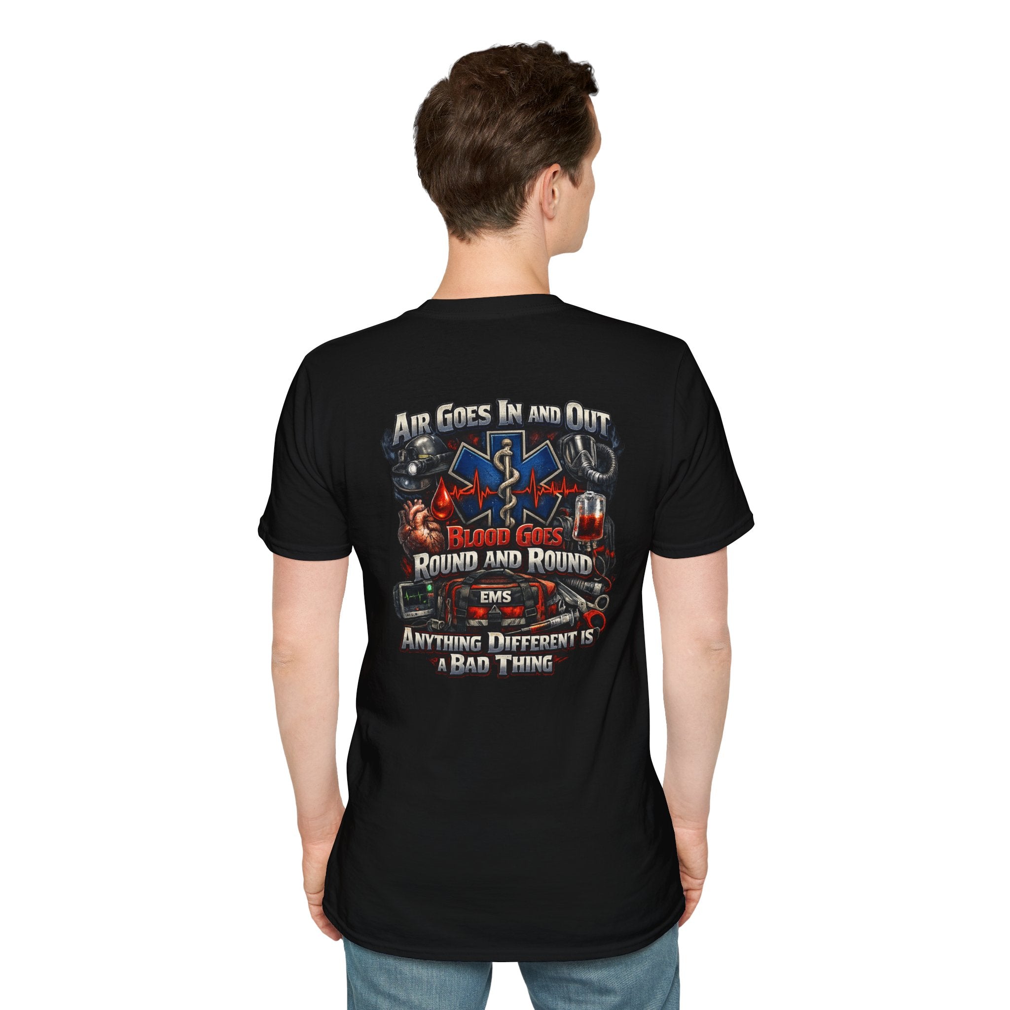 EMS Paramedic T-Shirt — "Air Goes In And Out, Blood Goes Round And Round"