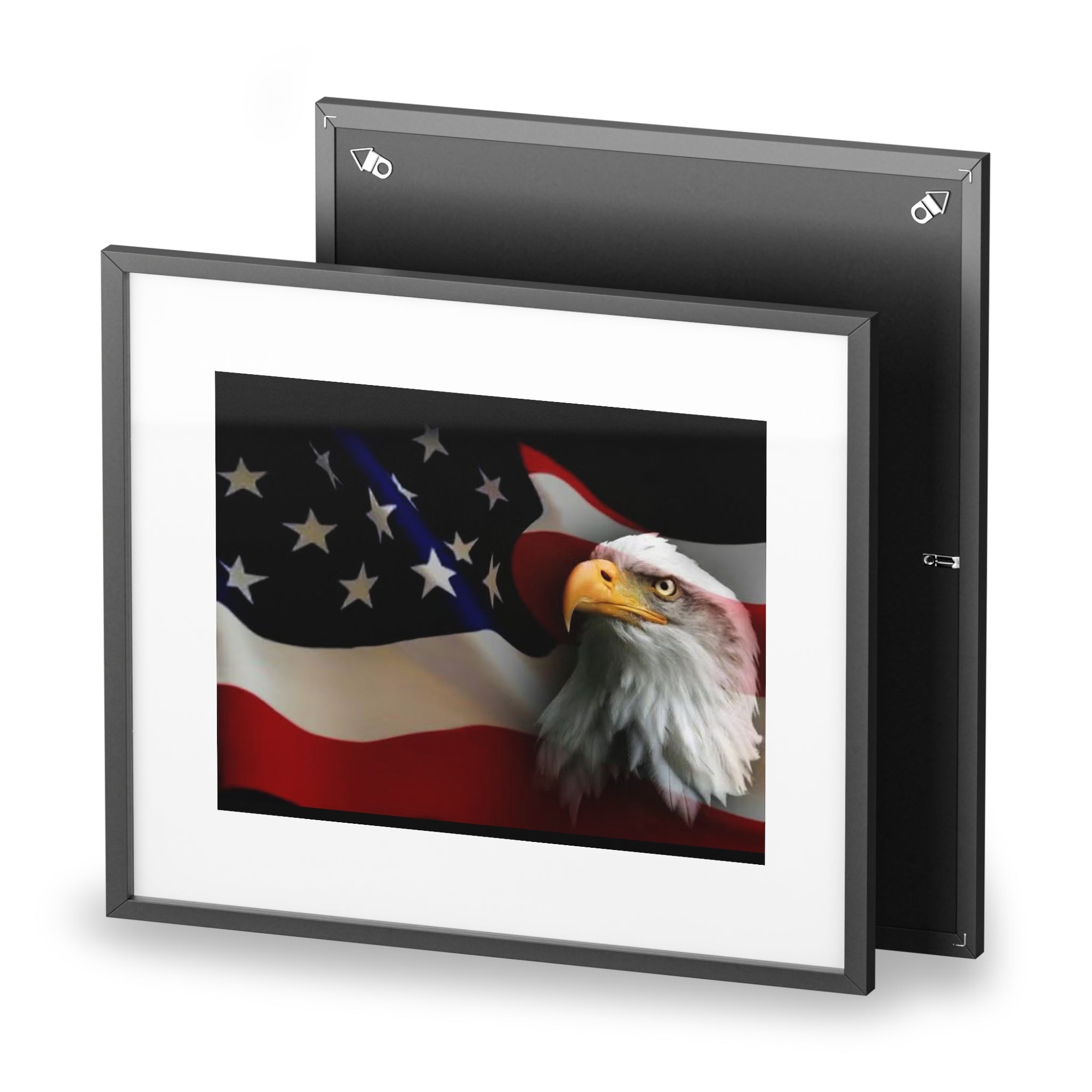 Patriotic Bald Eagle Framed Poster — American Flag Wall Art (Matte)