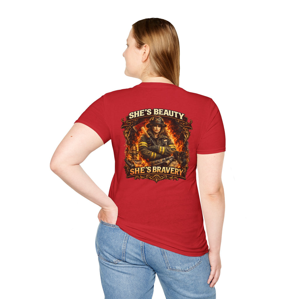 Firefighter T-Shirt – "She's Beauty, She's Bravery" Graphic Tee