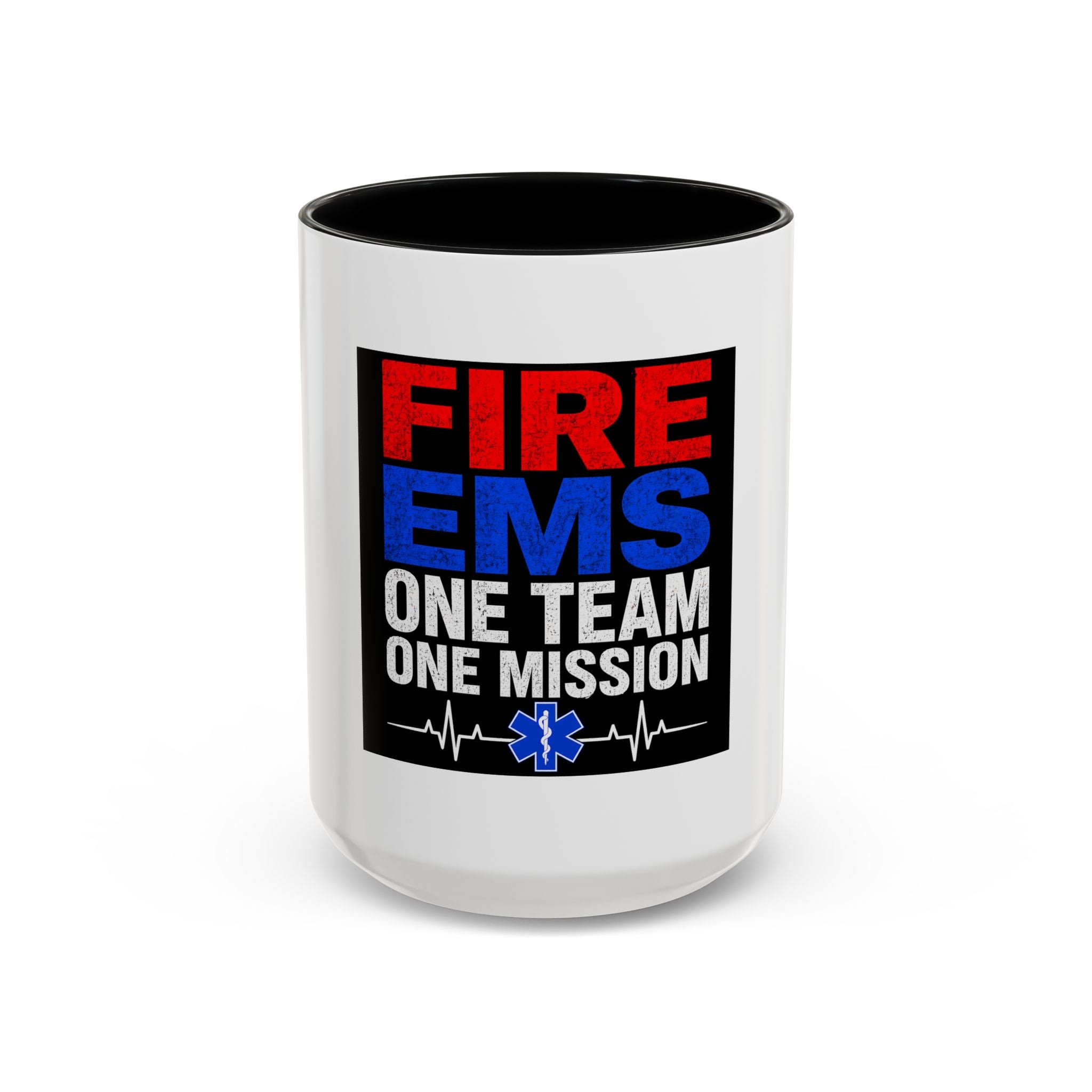 Fire EMS One Team One Mission Accent Coffee Mug — Emergency Medical Services Coffee Cup