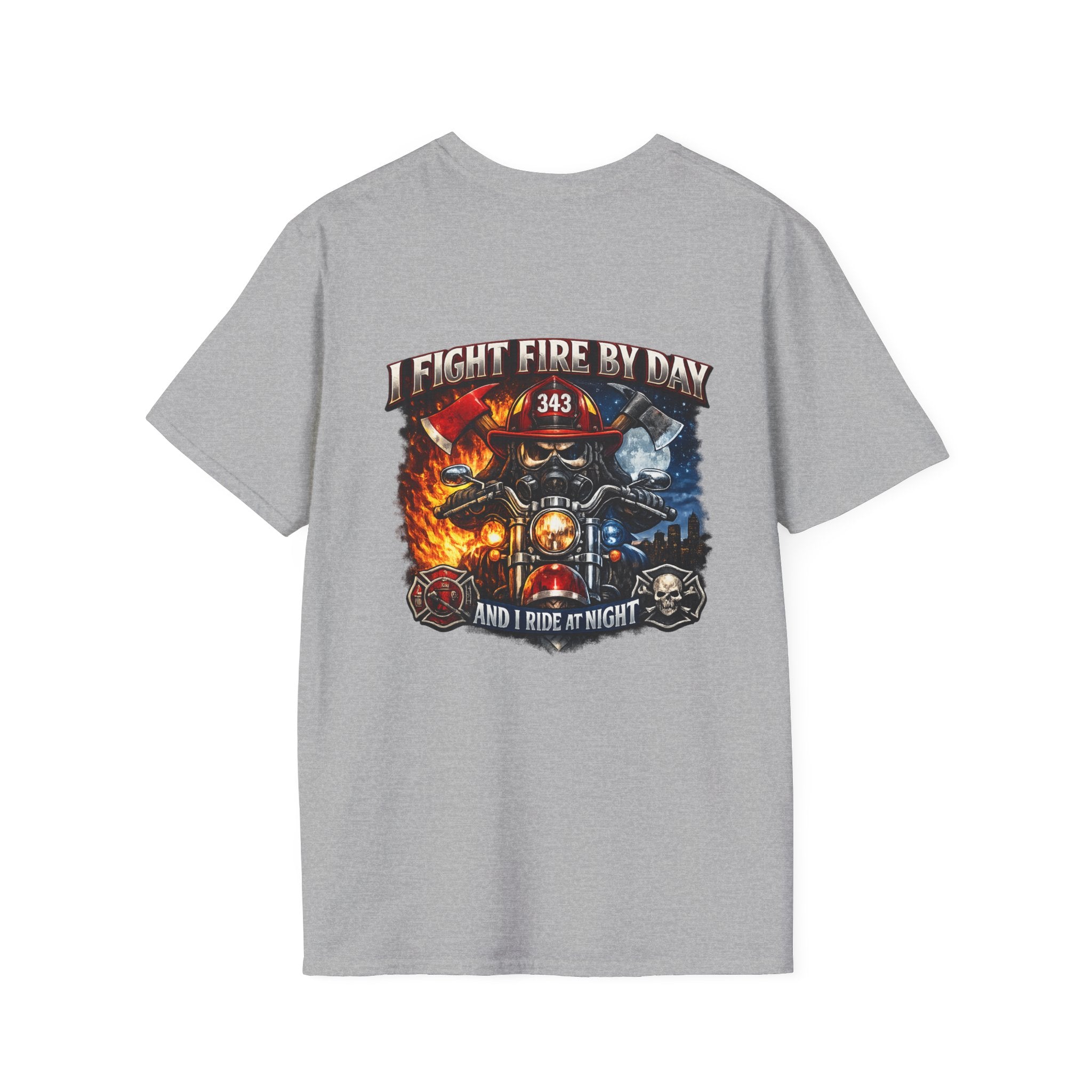 Firefighter T-Shirt — "I Fight Fire By Day and I Ride At Night" Graphic Tee