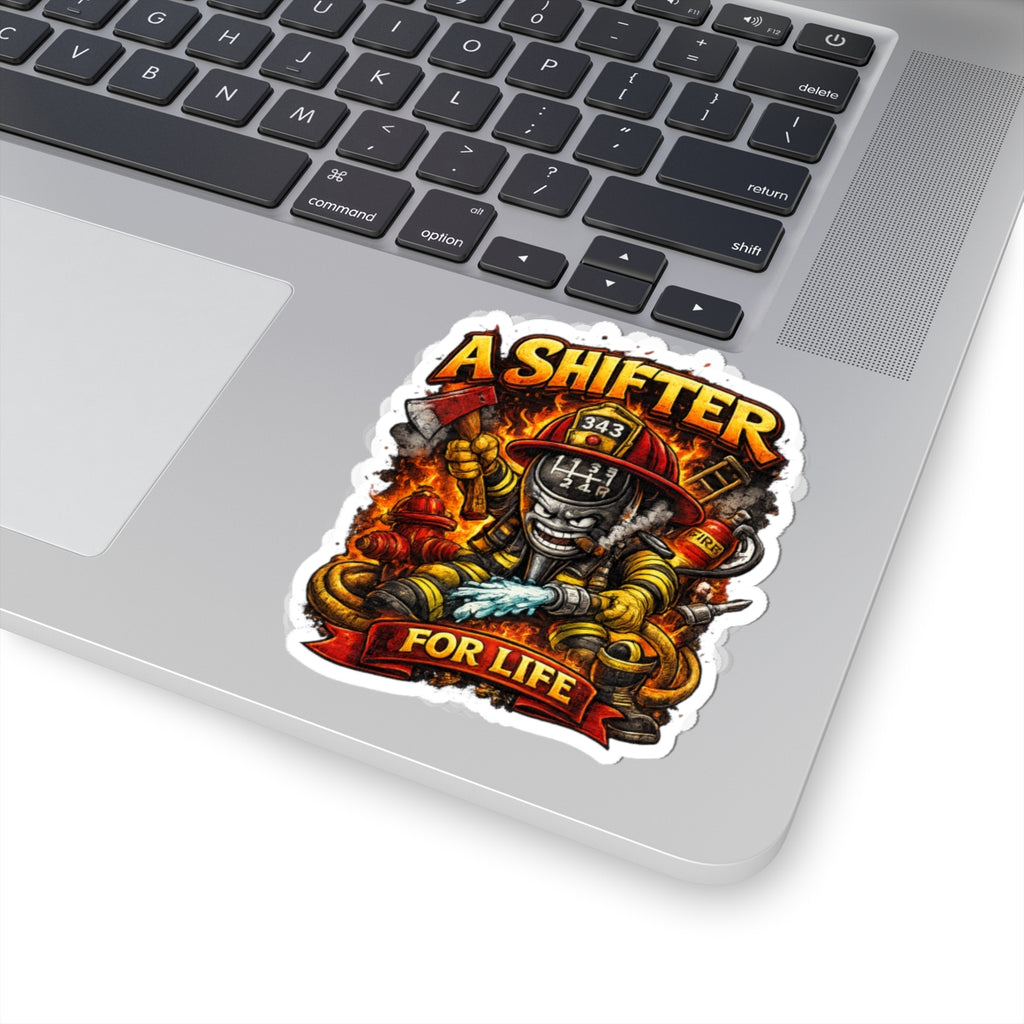 Kiss-Cut Sticker — "A Shifter For Life" Firefighter Skull Design