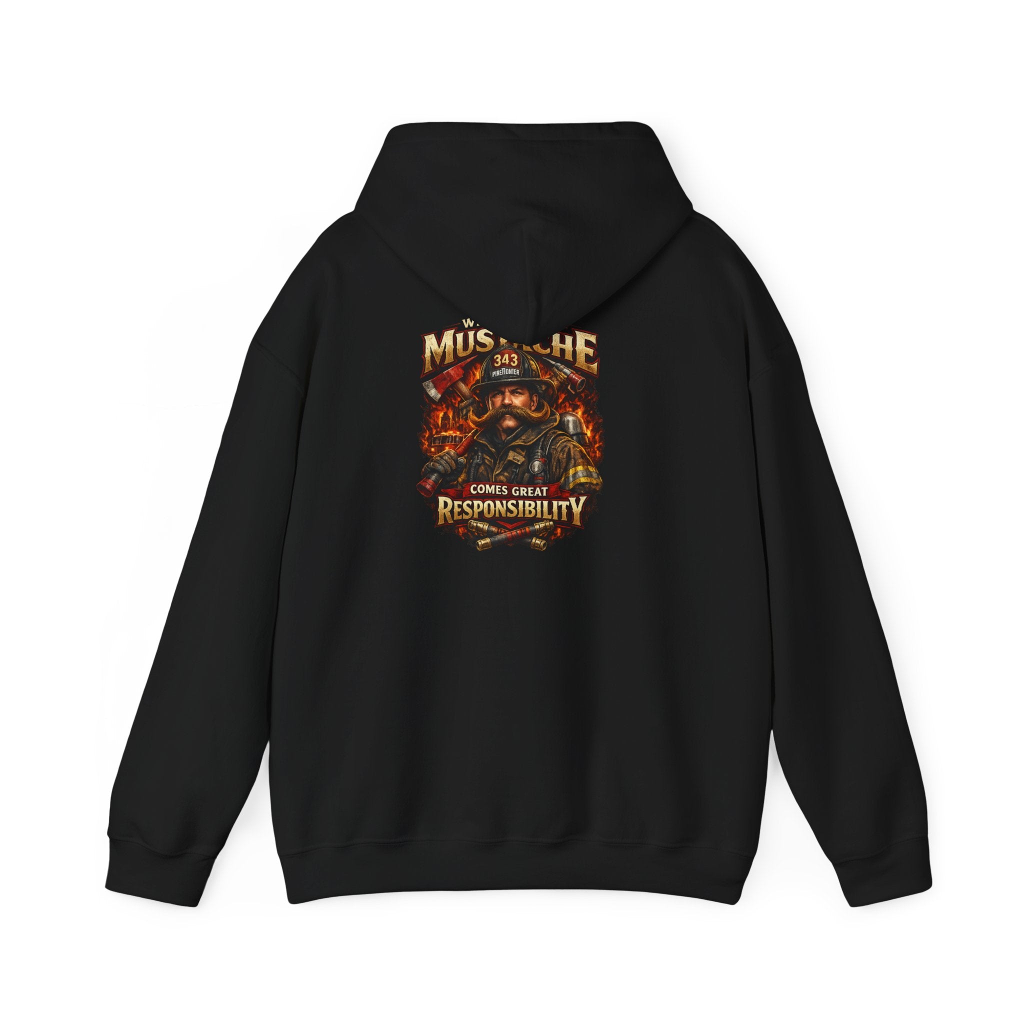 Hoodie - 'Mustache and Responsibility' Vintage Biker Fire Graphic Hooded Sweatshirt