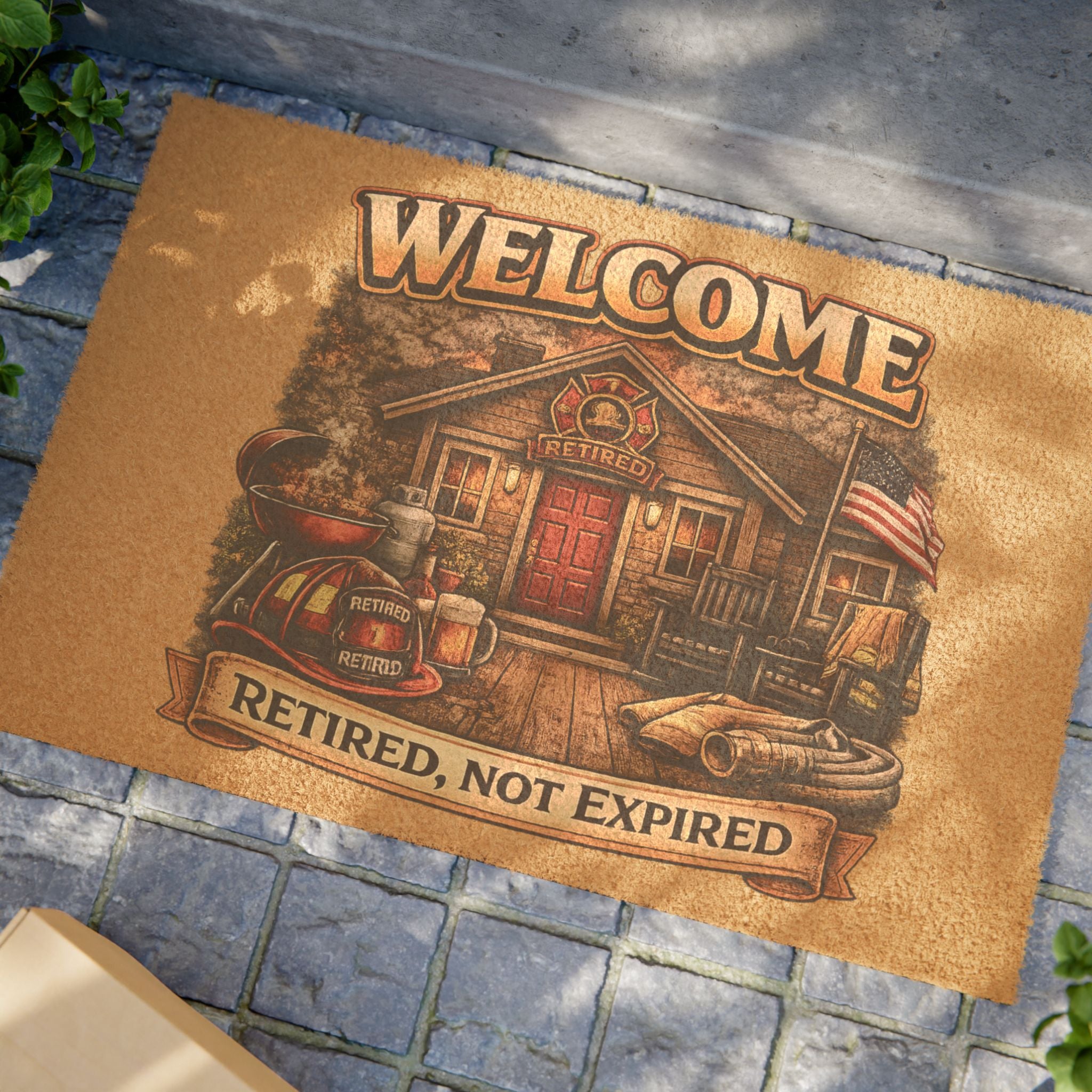 Welcome Retired Doormat — "Retired, Not Expired" Rustic Porch Mat