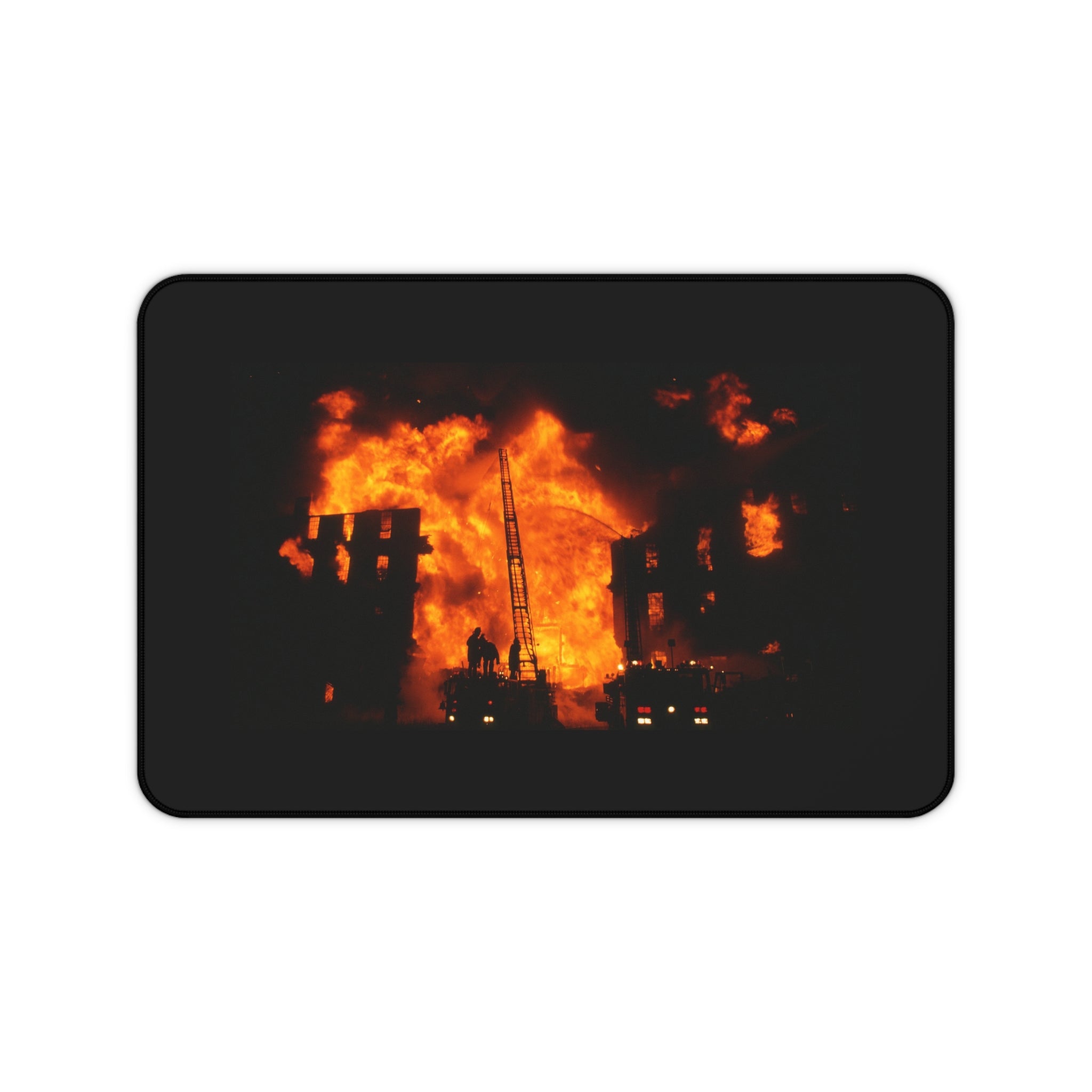 Firefighter Desk Mat – Fiery Urban Blaze Photo Mouse Pad for First Responders & Fire Enthusiasts