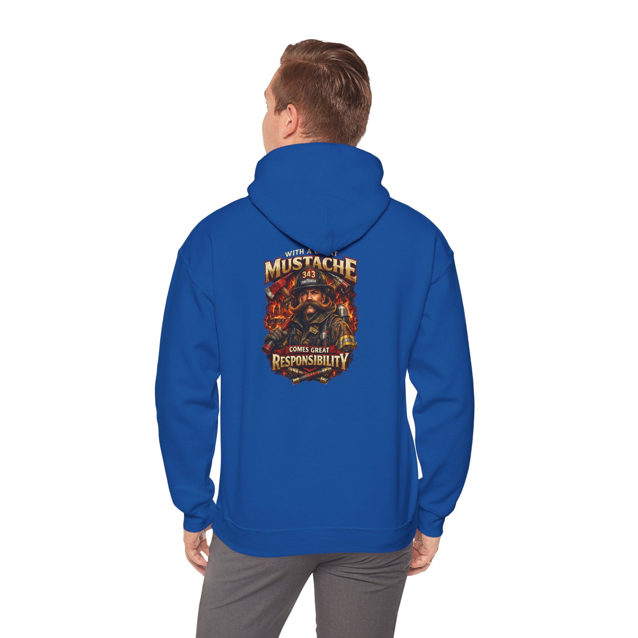 Hoodie - 'Mustache and Responsibility' Vintage Biker Fire Graphic Hooded Sweatshirt