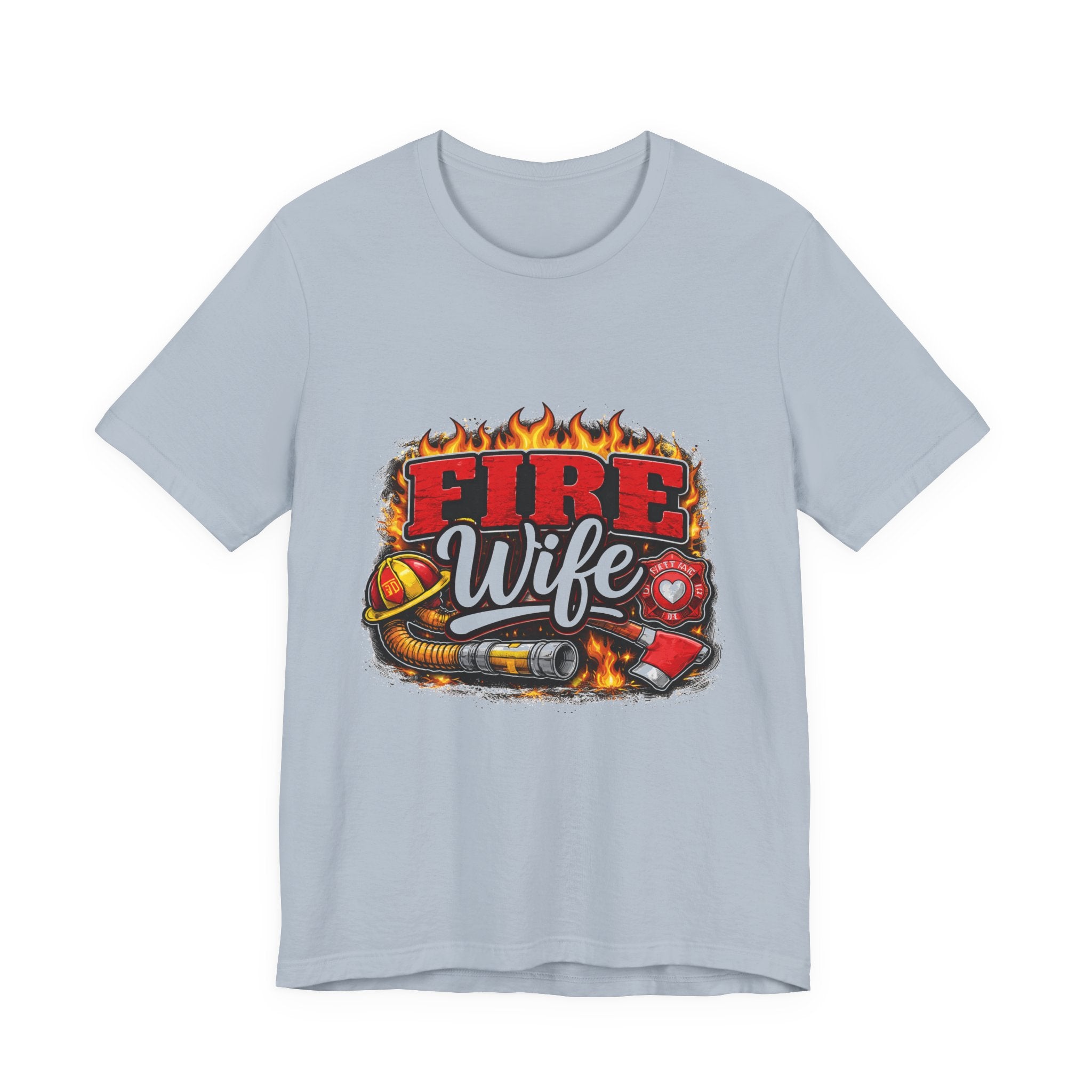 Fire Wife T-Shirt — Firefighter Spouse Tee with Helmet & Hose Design