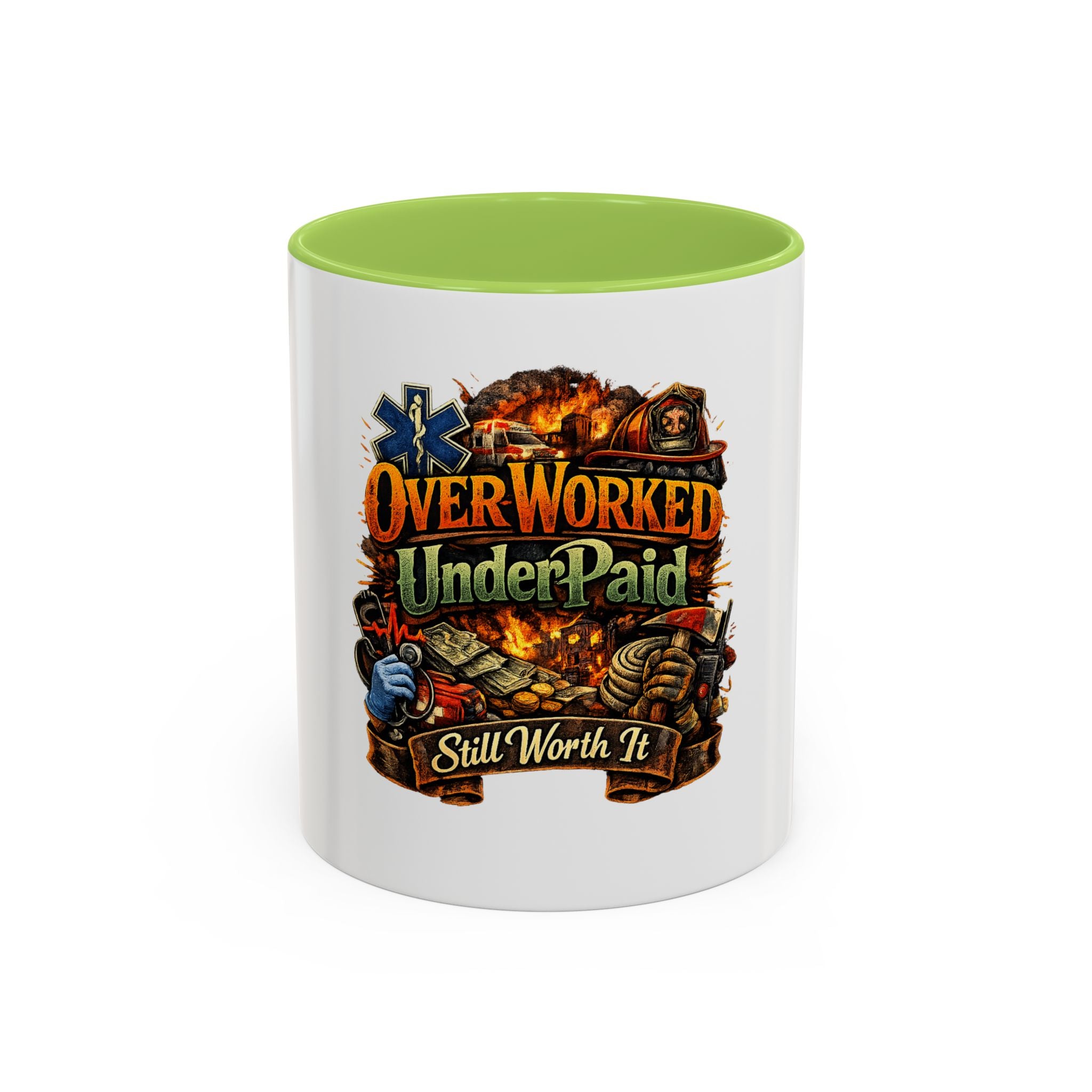 Overworked Underpaid Coffee Mug – "Still Worth It" Rustic Gift for Workers