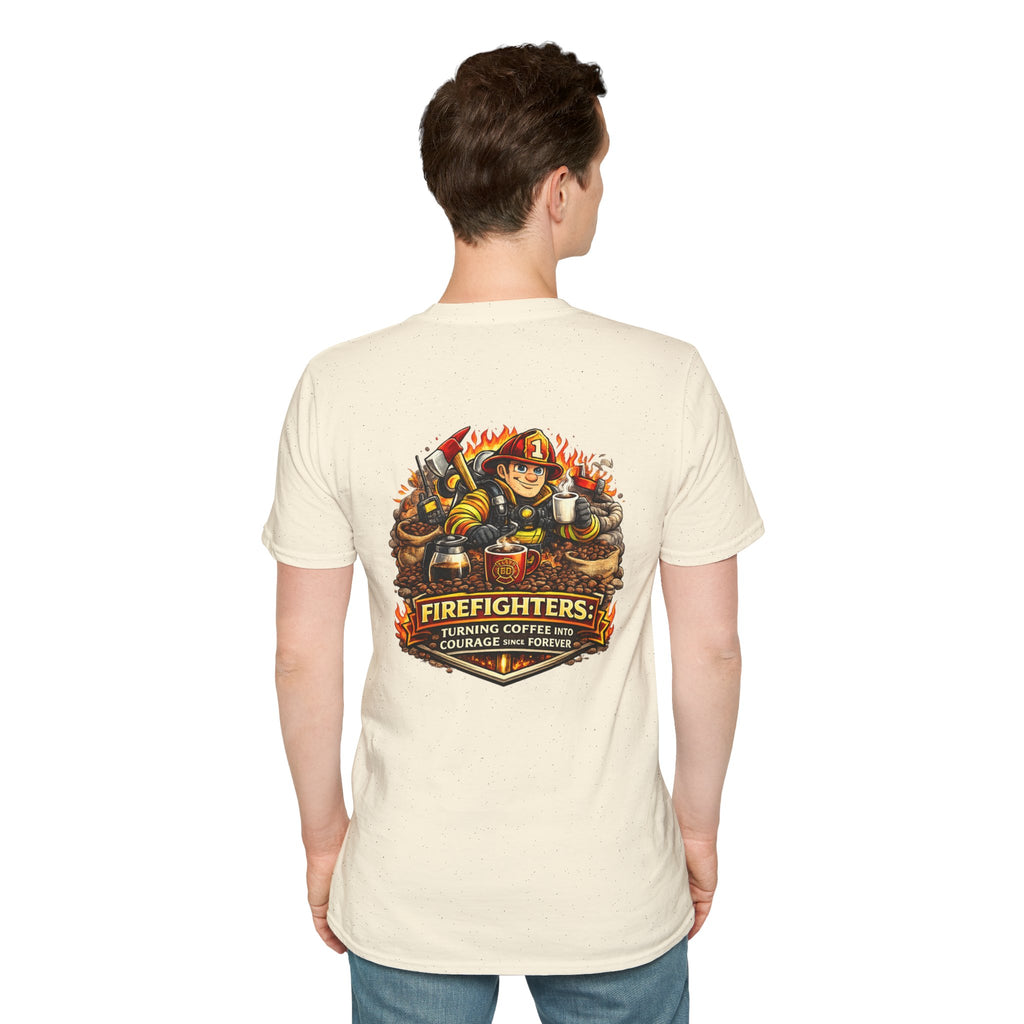 Firefighter Coffee T-Shirt — "Turning Coffee Into Courage" Graphic Tee