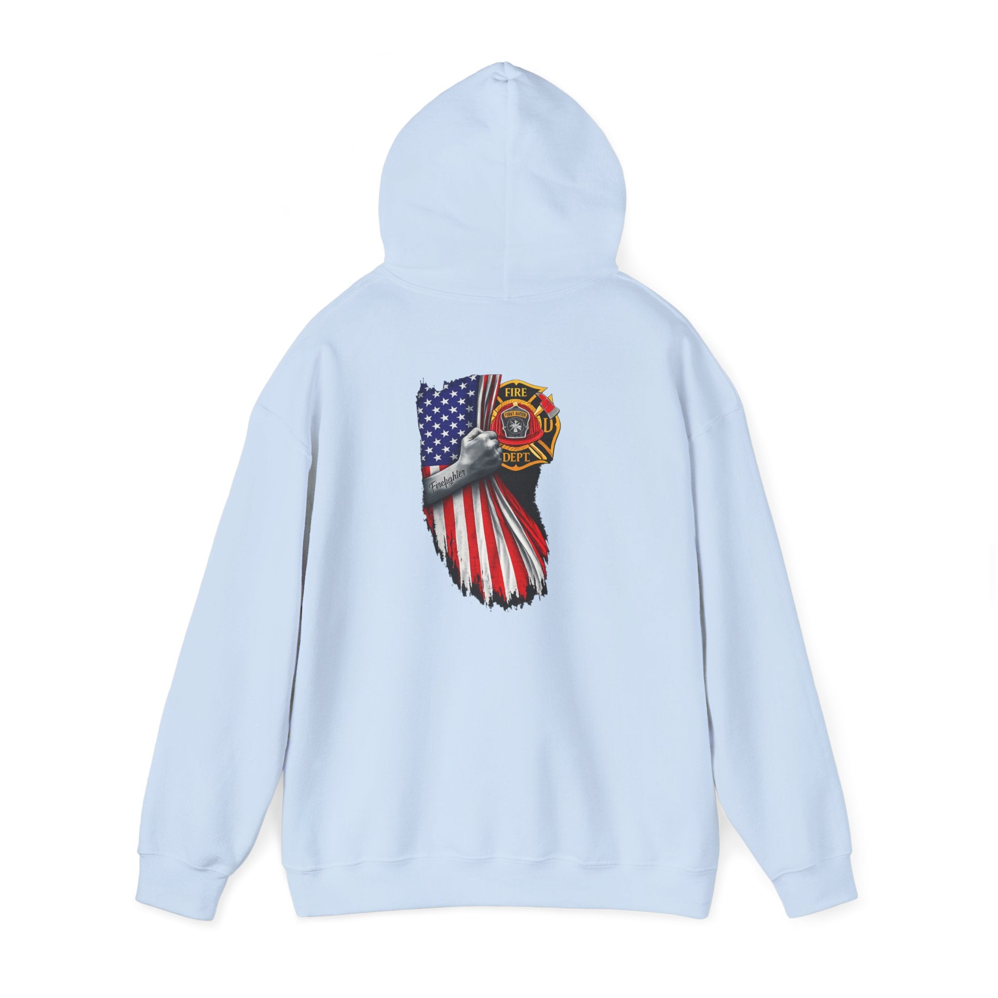 Patriotic Eagle Hoodie with American Flag and Firefighter Badge - 4th of July Memorial Pullover
