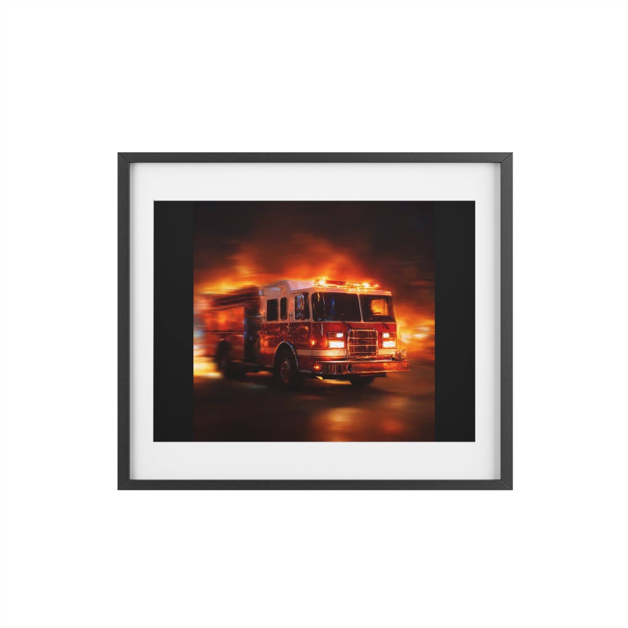Firefighter Fire Truck Framed Poster — Matte Wall Art for Firehouse & Home