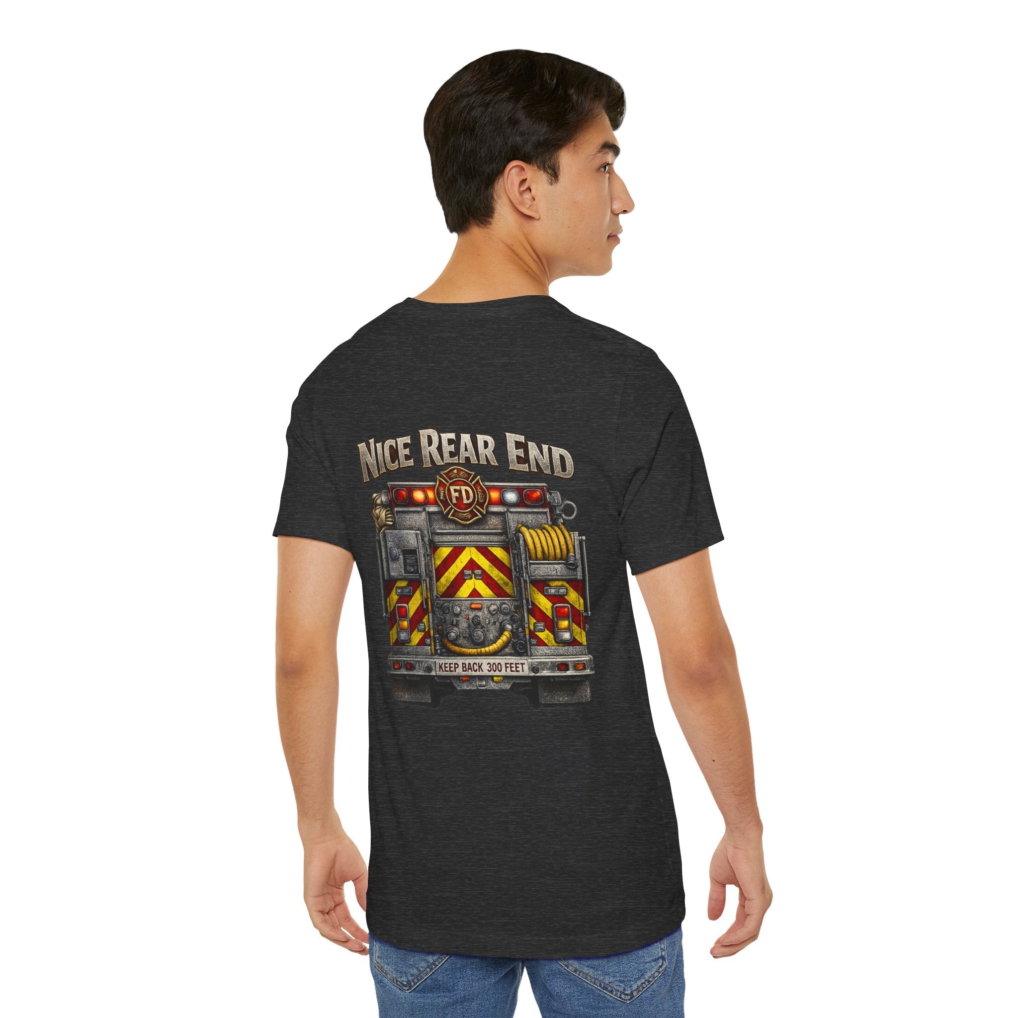 Firefighter Truck T-Shirt — "Nice Rear End" Back Print