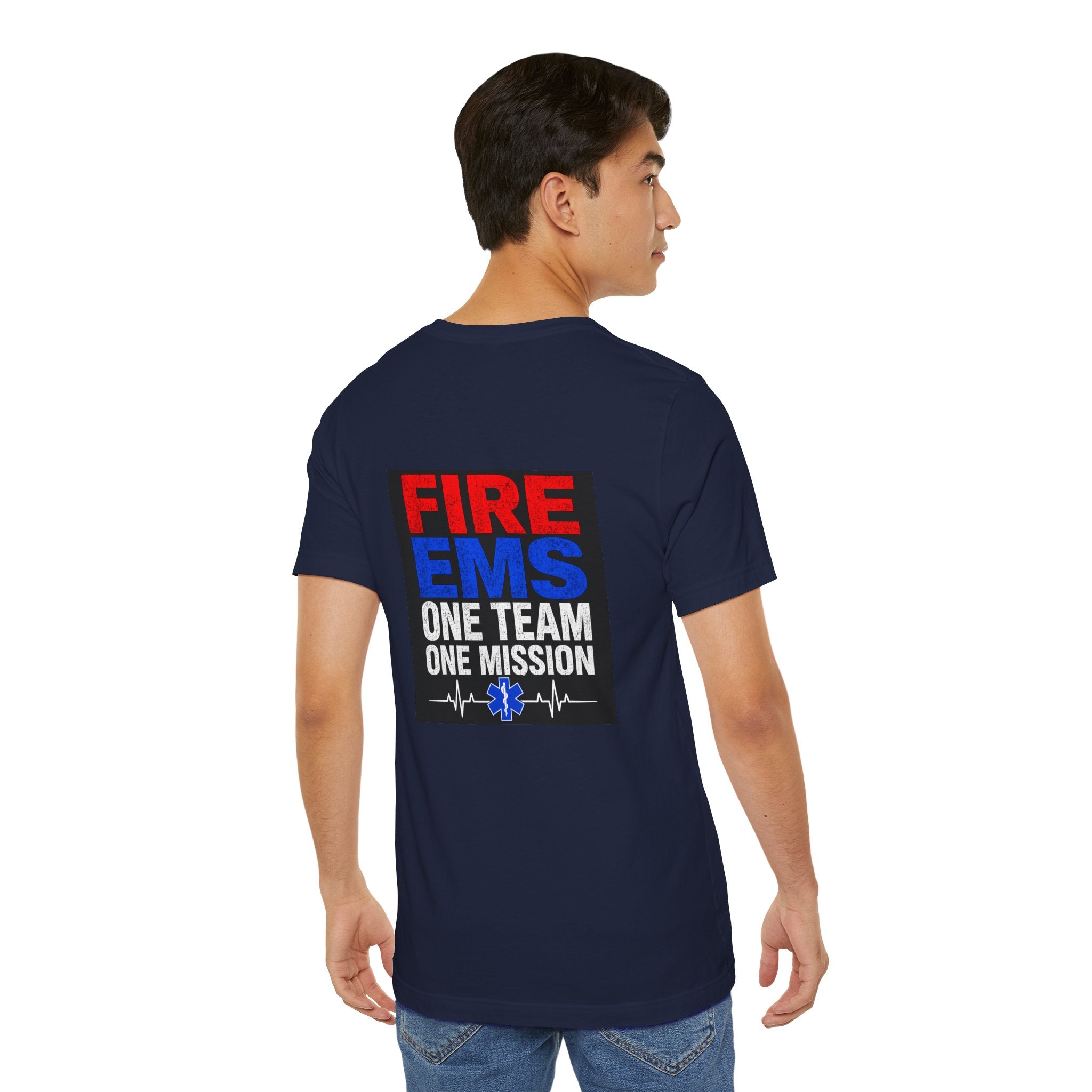 EMS Firefighter Tee — "Fire EMS One Team One Mission" Back Graphic