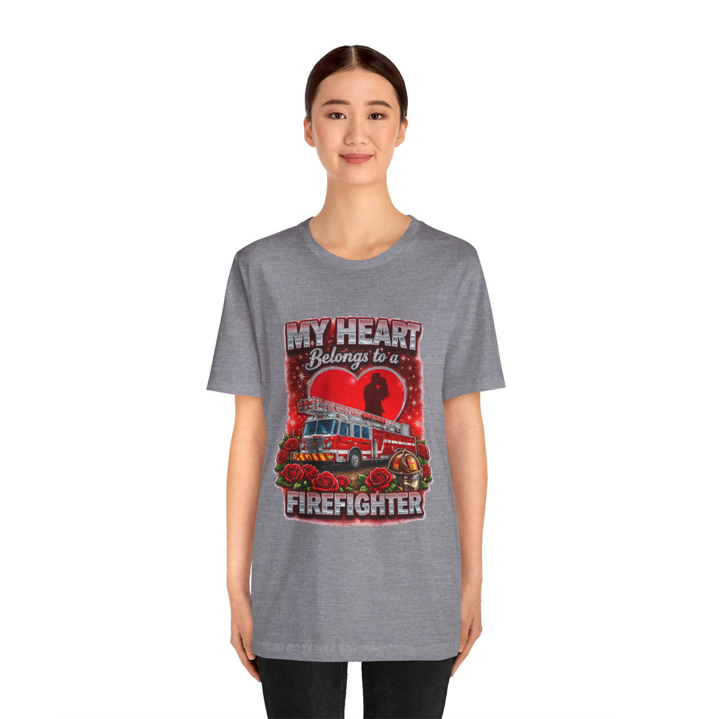 "My Heart Belongs to a Firefighter"  Firefighter Wife T-Shirt