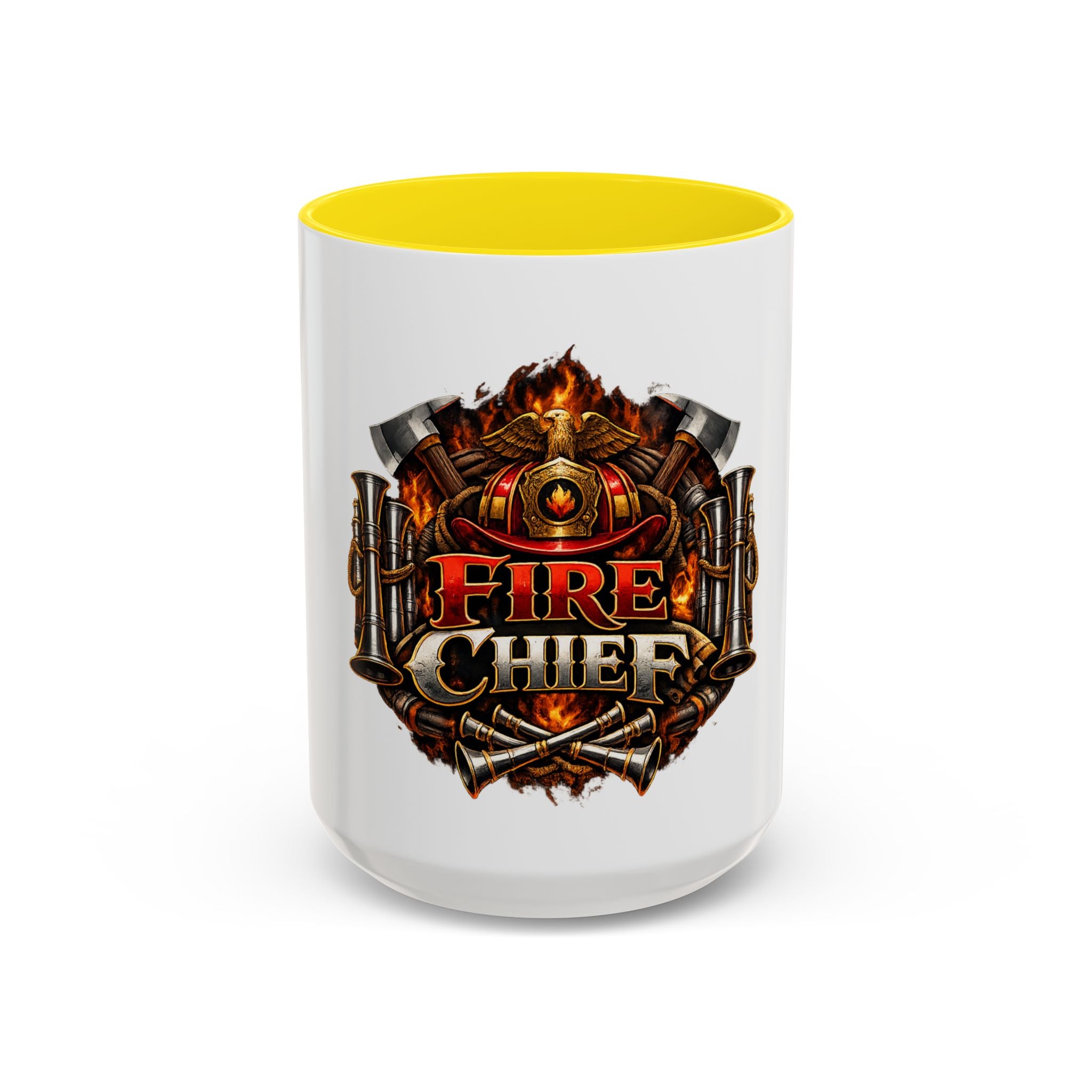 Fire Chief Coffee Mug — Firefighter Badge Emblem Accent Mug (11/15oz)