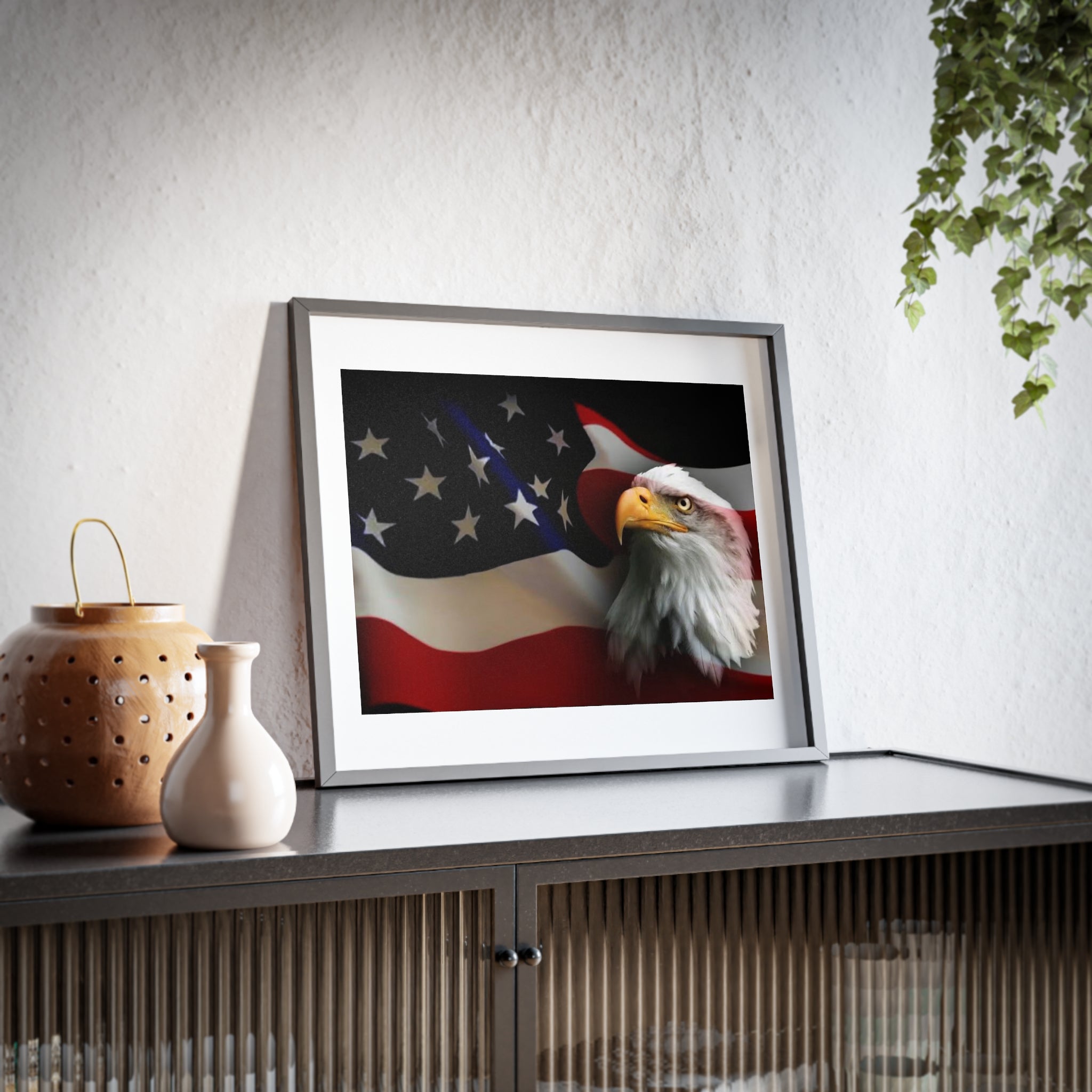 Patriotic Bald Eagle Framed Poster — American Flag Wall Art (Matte)