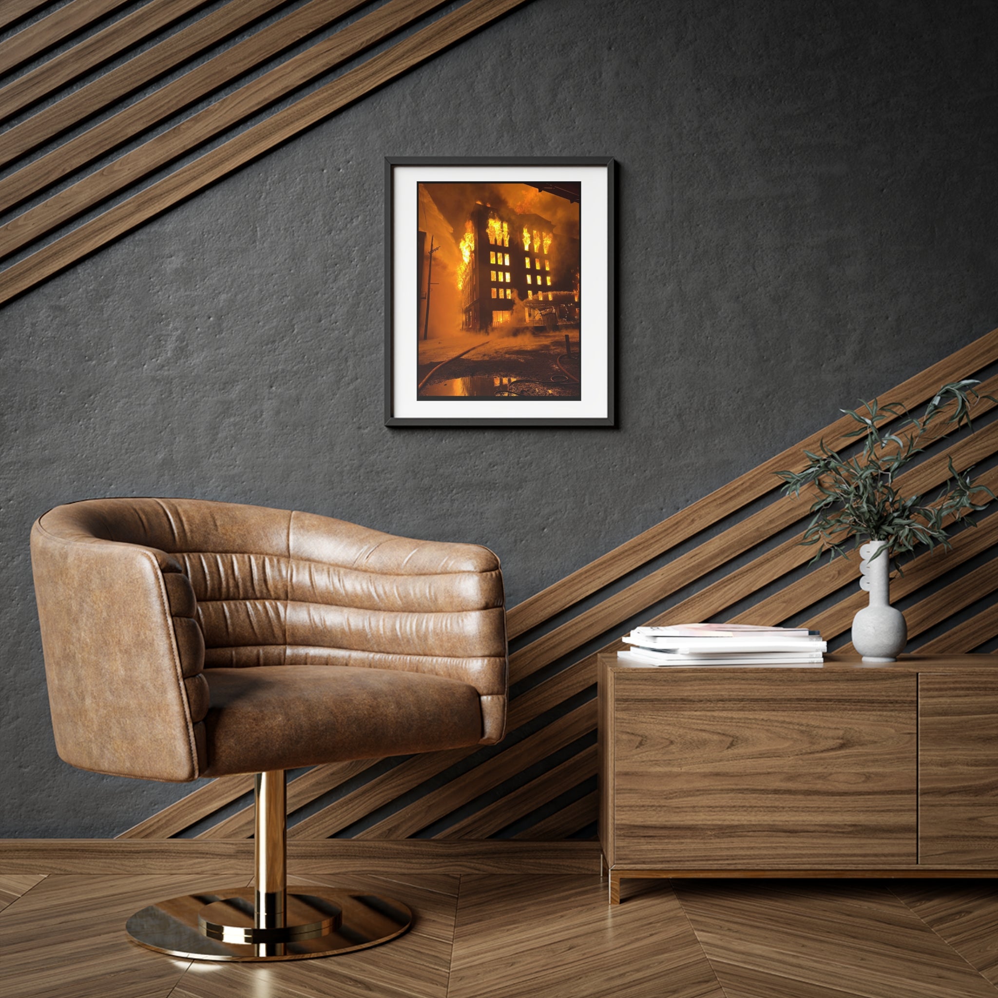 Framed Poster - Fiery Urban Blaze Photo Print (Matte)