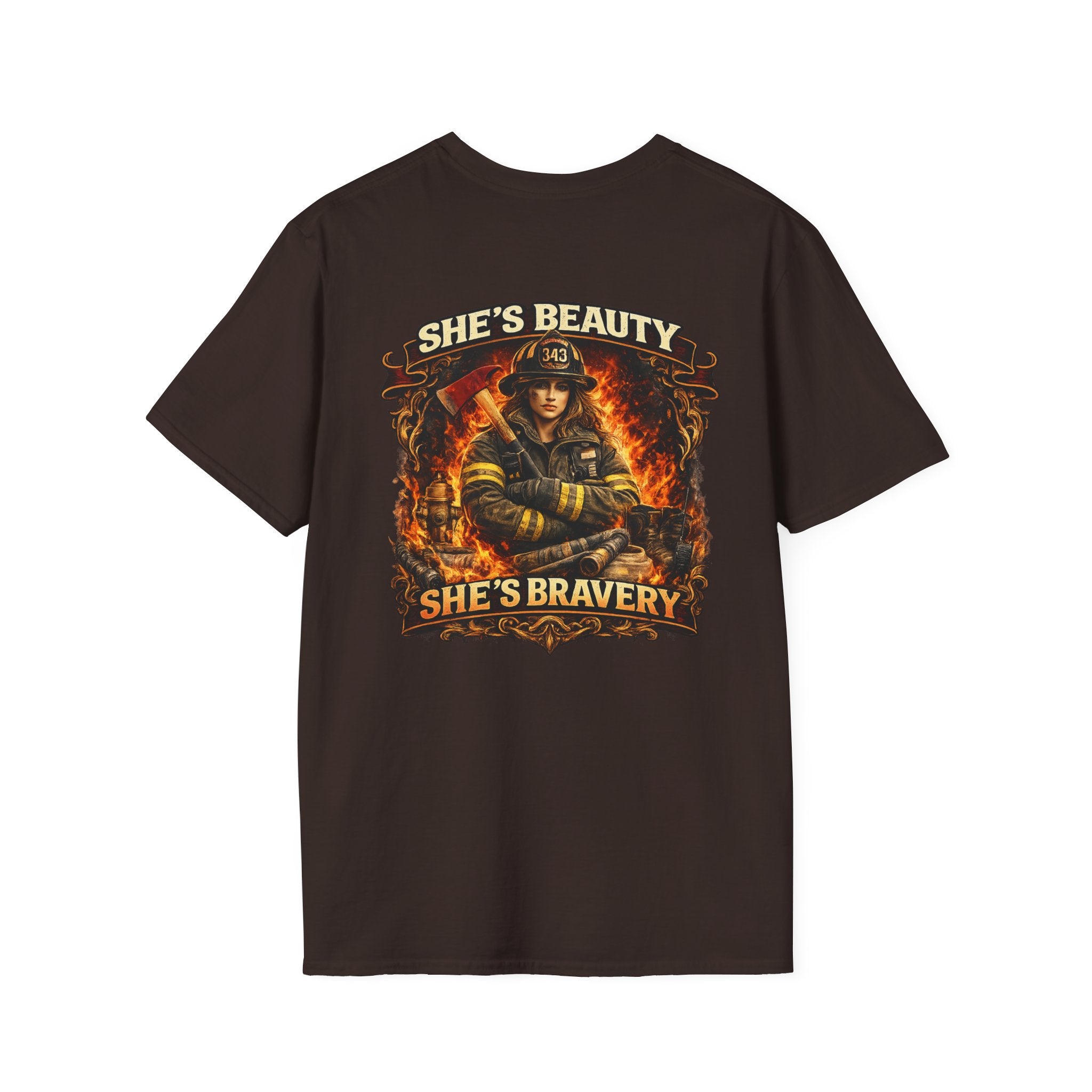 Firefighter T-Shirt – "She's Beauty, She's Bravery" Graphic Tee