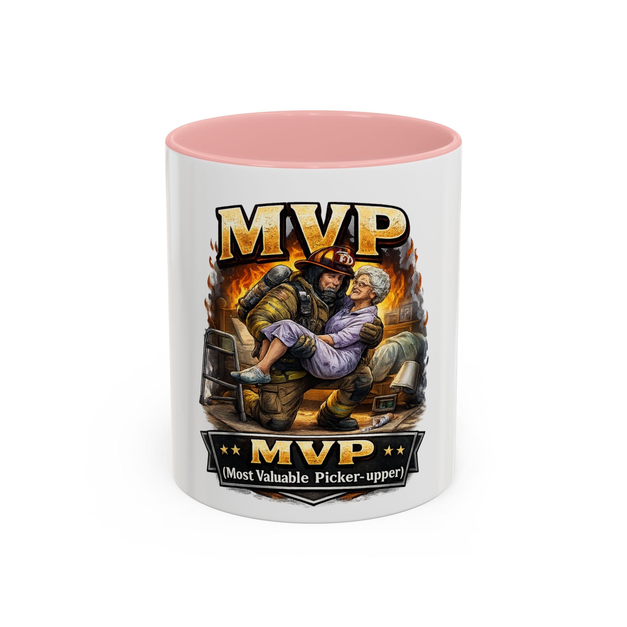 MVP Coffee Mug — "Most Valuable Picker-Upper" Firefighter Rescue Design (11/15 oz)