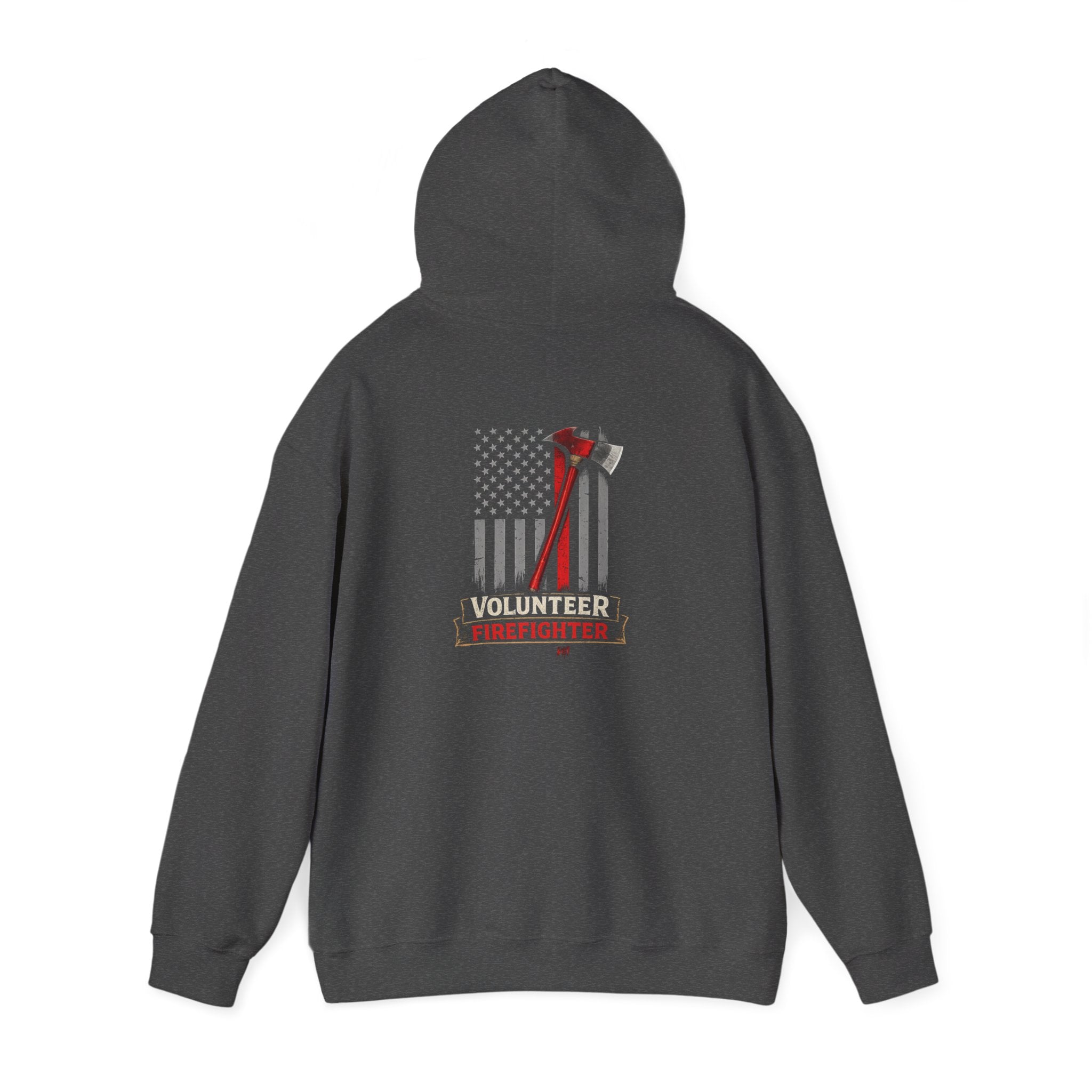 Volunteer Firefighter Hoodie - American Flag Axe Back Graphic