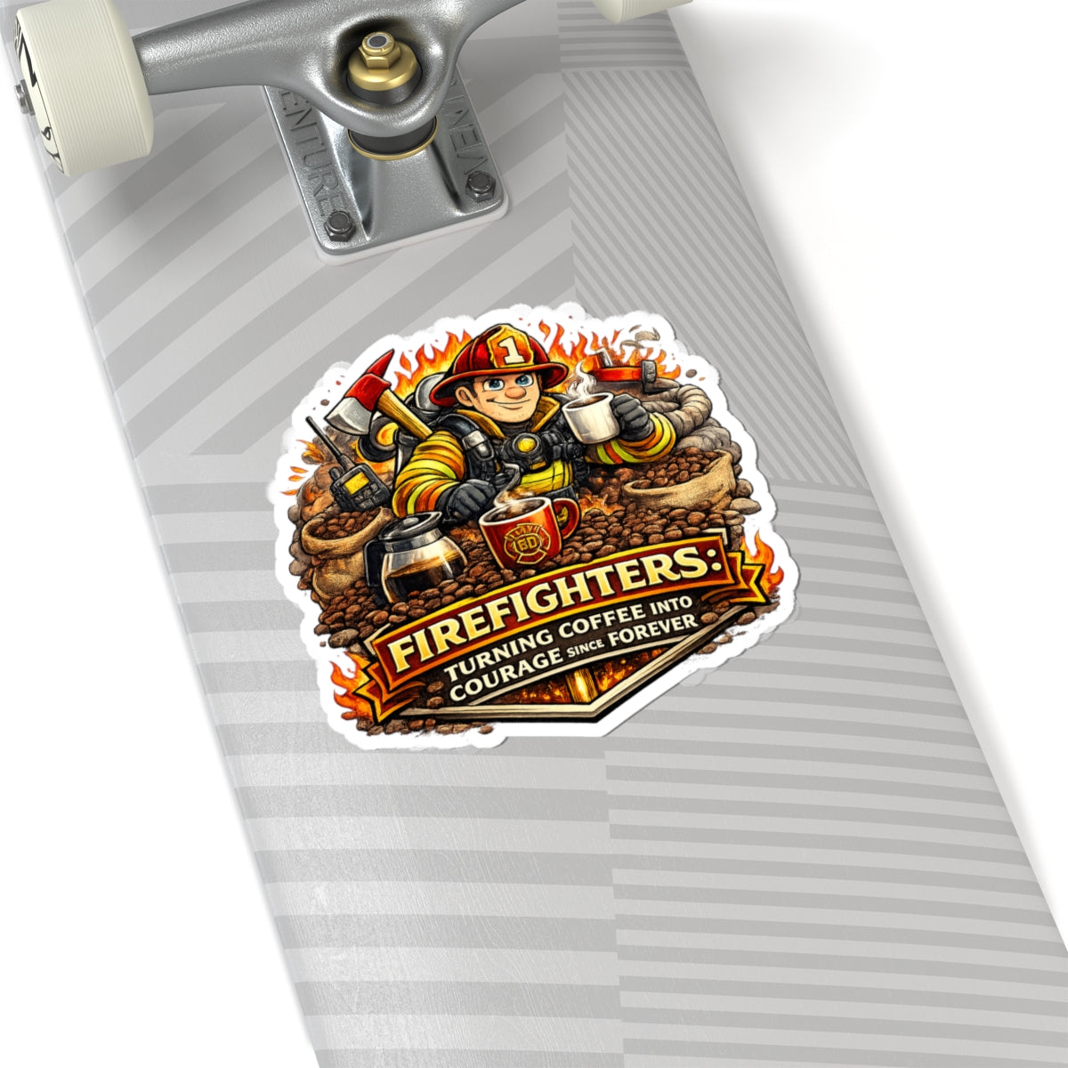 Firefighters Coffee Sticker — "Turning Coffee Into Courage Since Forever" Kiss-Cut Sticker