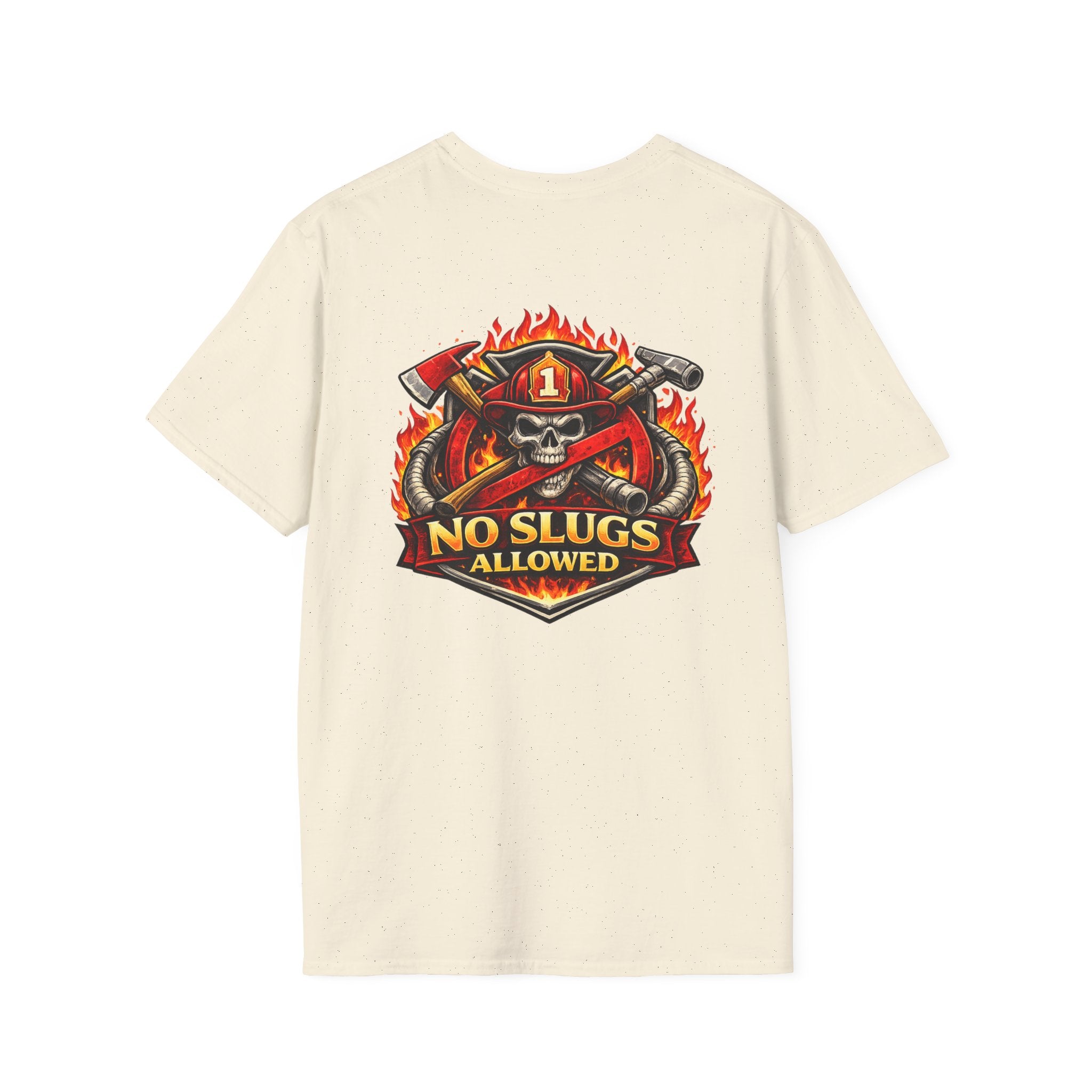 Firefighter Skull T-Shirt — "No Slugs Allowed" Graphic Tee