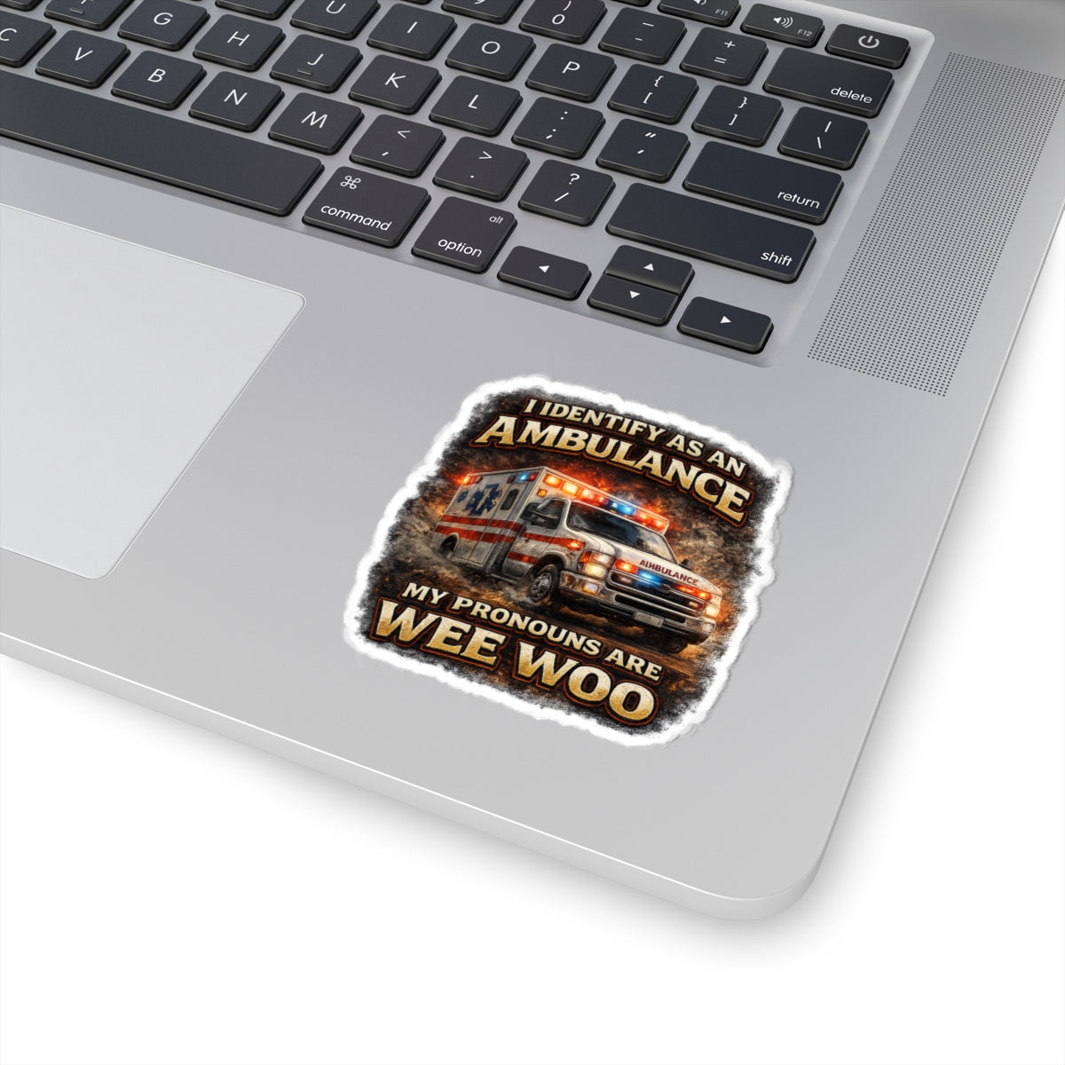 Ambulance 'My Pronouns Are Wee Woo' Kiss-Cut Sticker — EMT Parody Decal