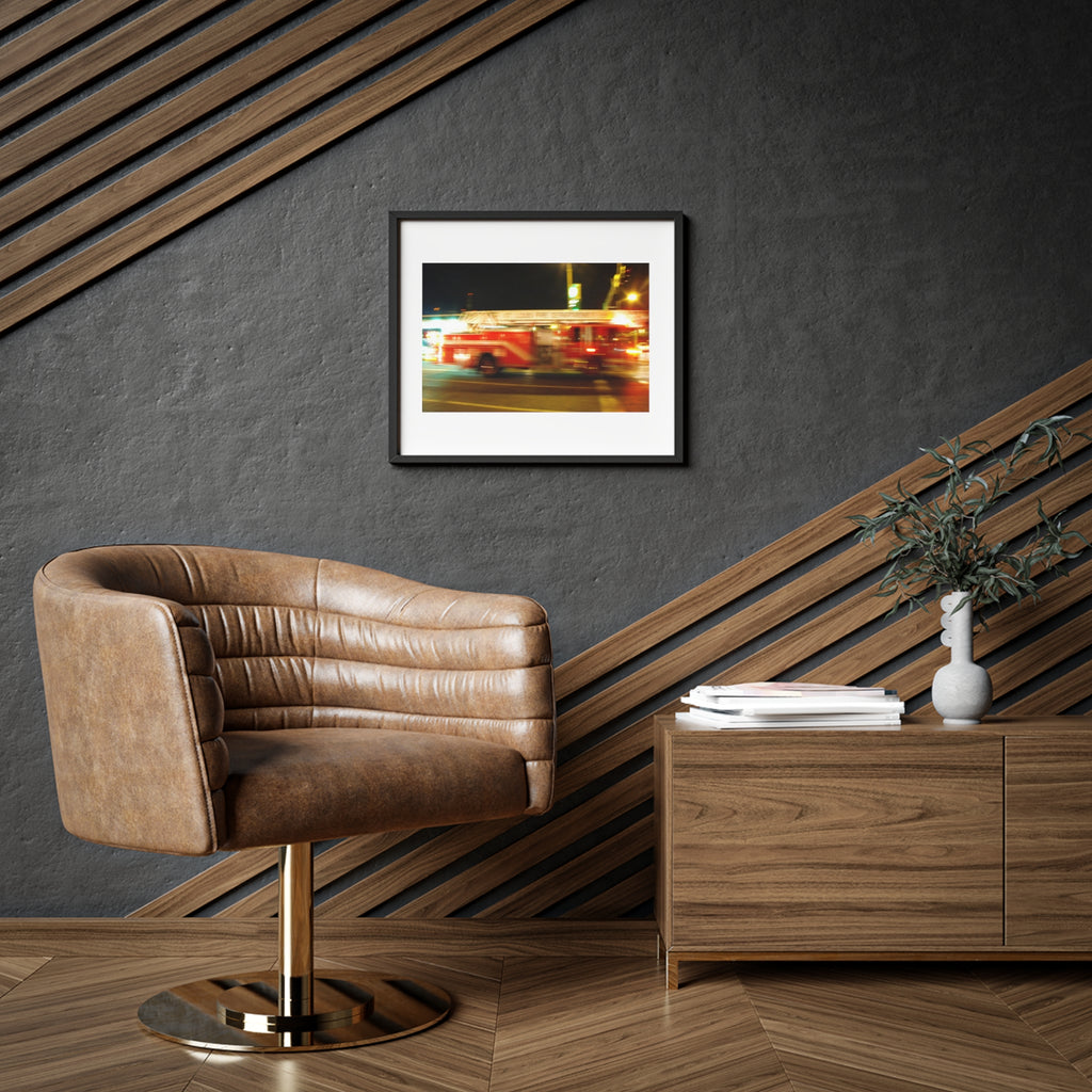 Fire Truck Motion Blur Framed Poster — Matte Photo Print for Home or Office