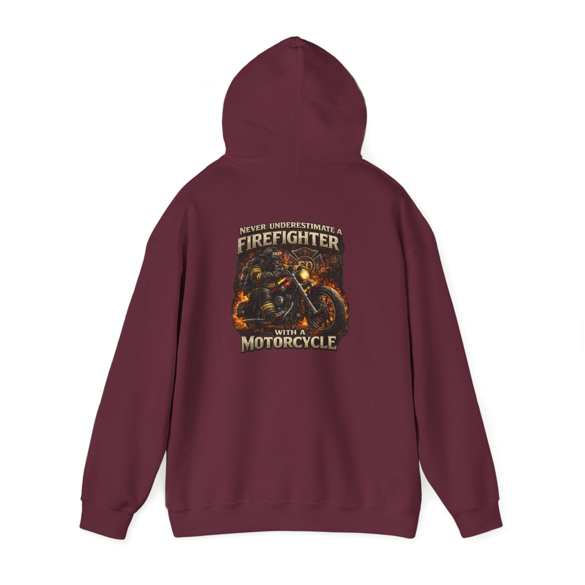 Firefighter Motorcycle Hoodie - "Never Underestimate a Firefighter with a Motorcycle" Graphic Pullover