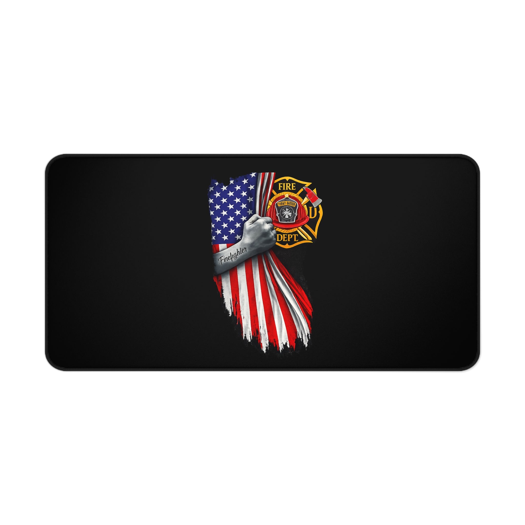 Firefighter American Flag Desk Mat — Thin Blue Line Tribute Mouse Pad