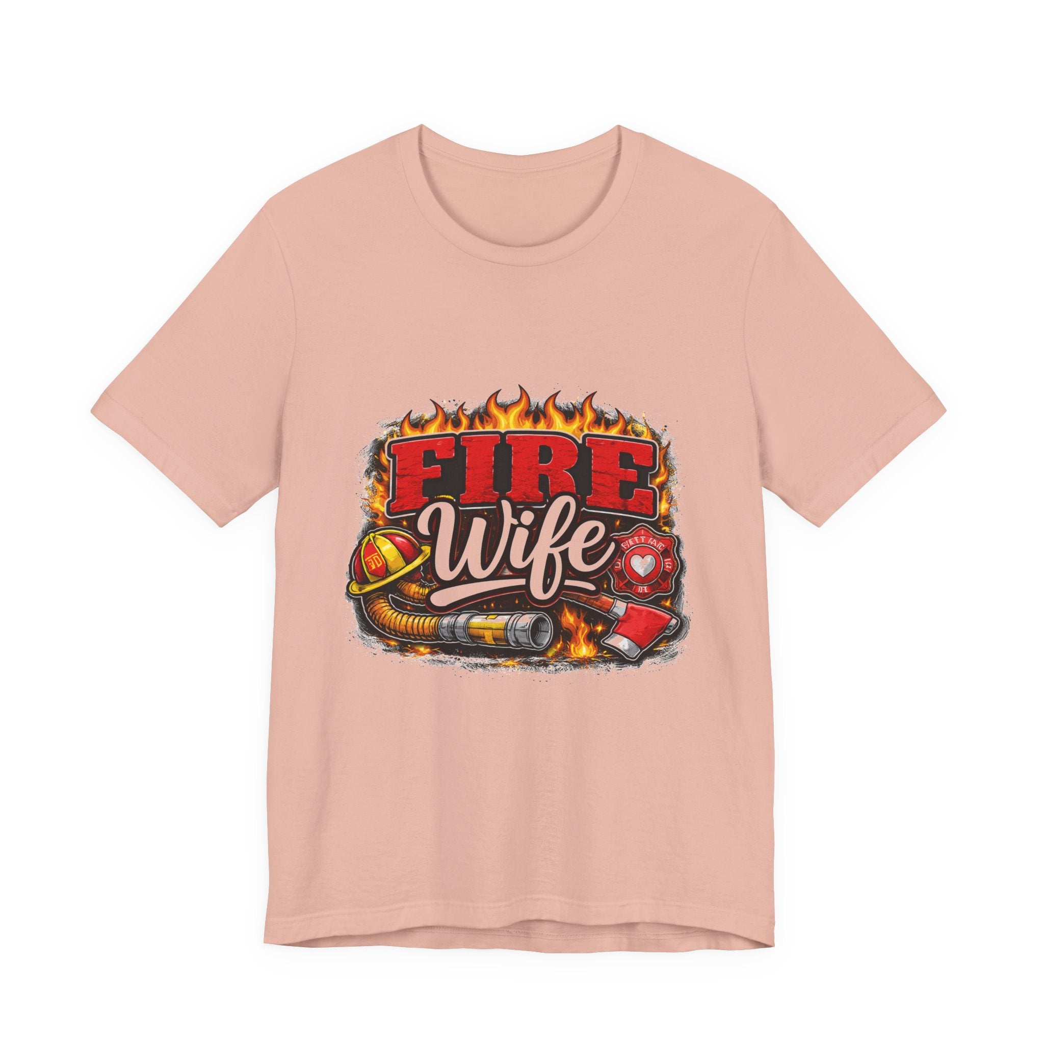 Fire Wife T-Shirt — Firefighter Spouse Tee with Helmet & Hose Design