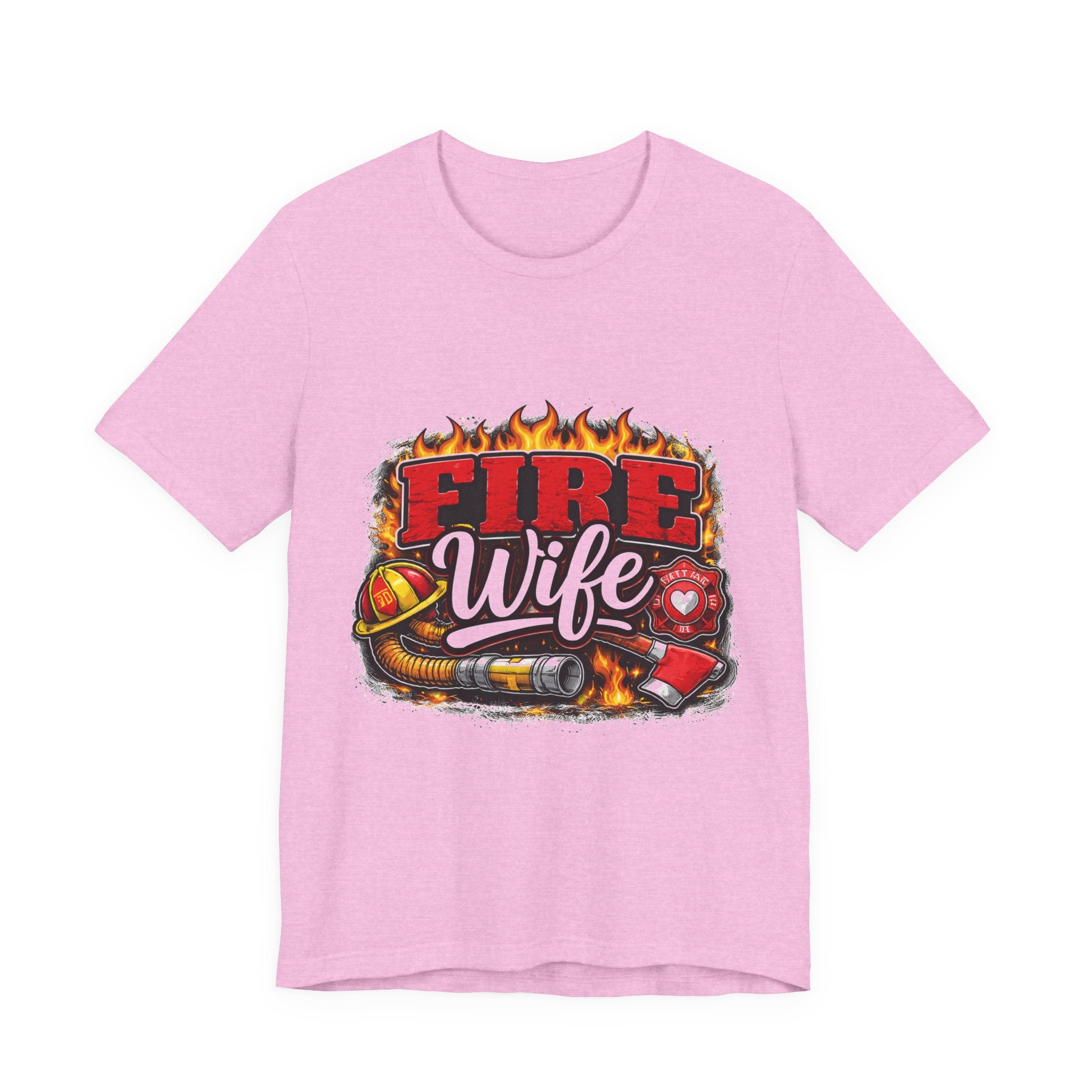 Fire Wife T-Shirt – Firefighter Spouse Tee with Helmet, Hose & Flames