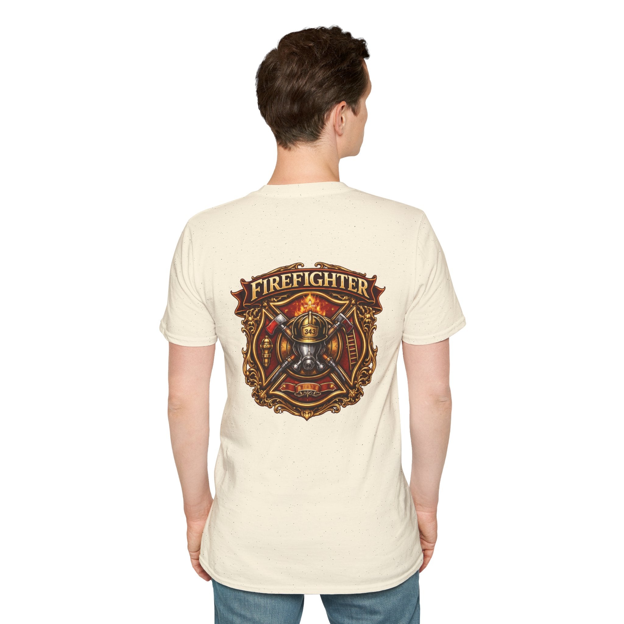 Firefighter Badge T-Shirt — Vintage Firefighter Helmet & Axes Tee